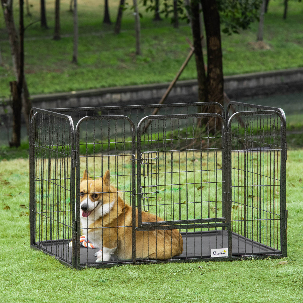 EASYCOMFORT Metal Dog Playpen with Door and Tray on the Bottom, 109x74x71cm, Gray