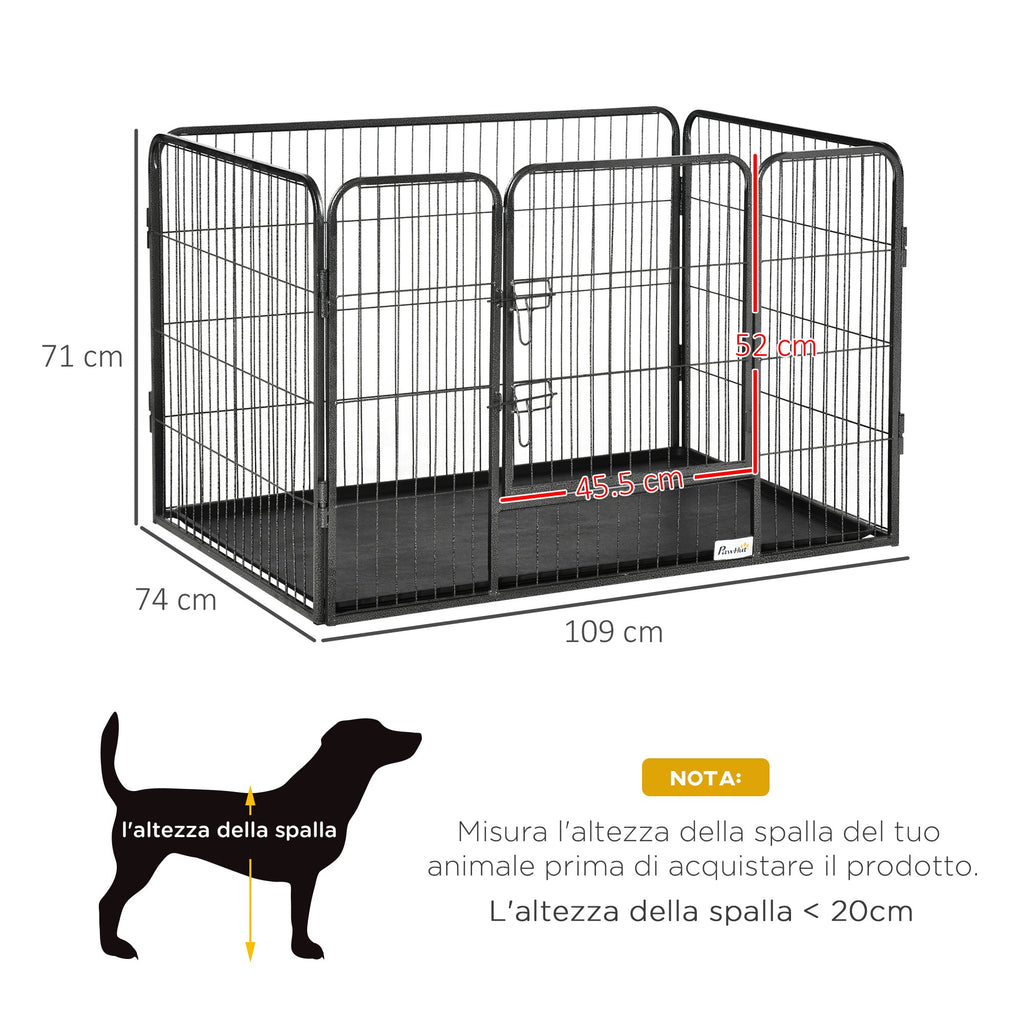 EASYCOMFORT Metal Dog Playpen with Door and Tray on the Bottom, 109x74x71cm, Gray