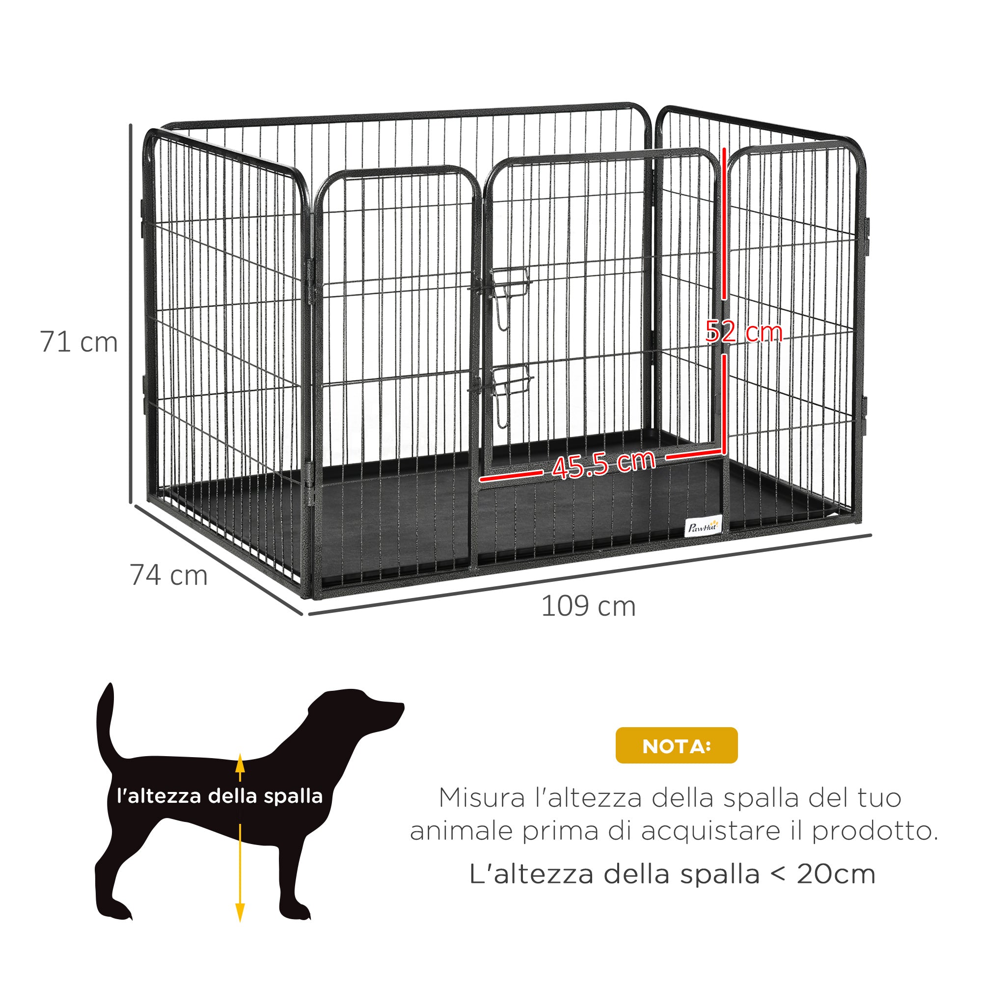 EASYCOMFORT Metal Dog Playpen with Door and Tray on the Bottom, 109x74x71cm, Gray