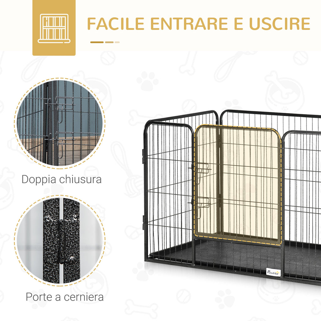 EASYCOMFORT Metal Dog Playpen with Door and Tray on the Bottom, 109x74x71cm, Gray