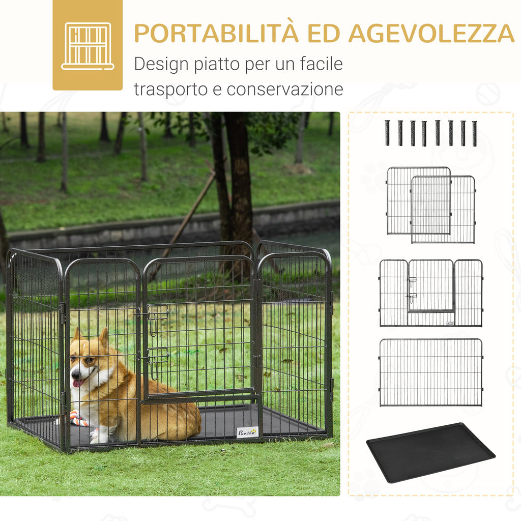 EASYCOMFORT Metal Dog Playpen with Door and Tray on the Bottom, 109x74x71cm, Gray