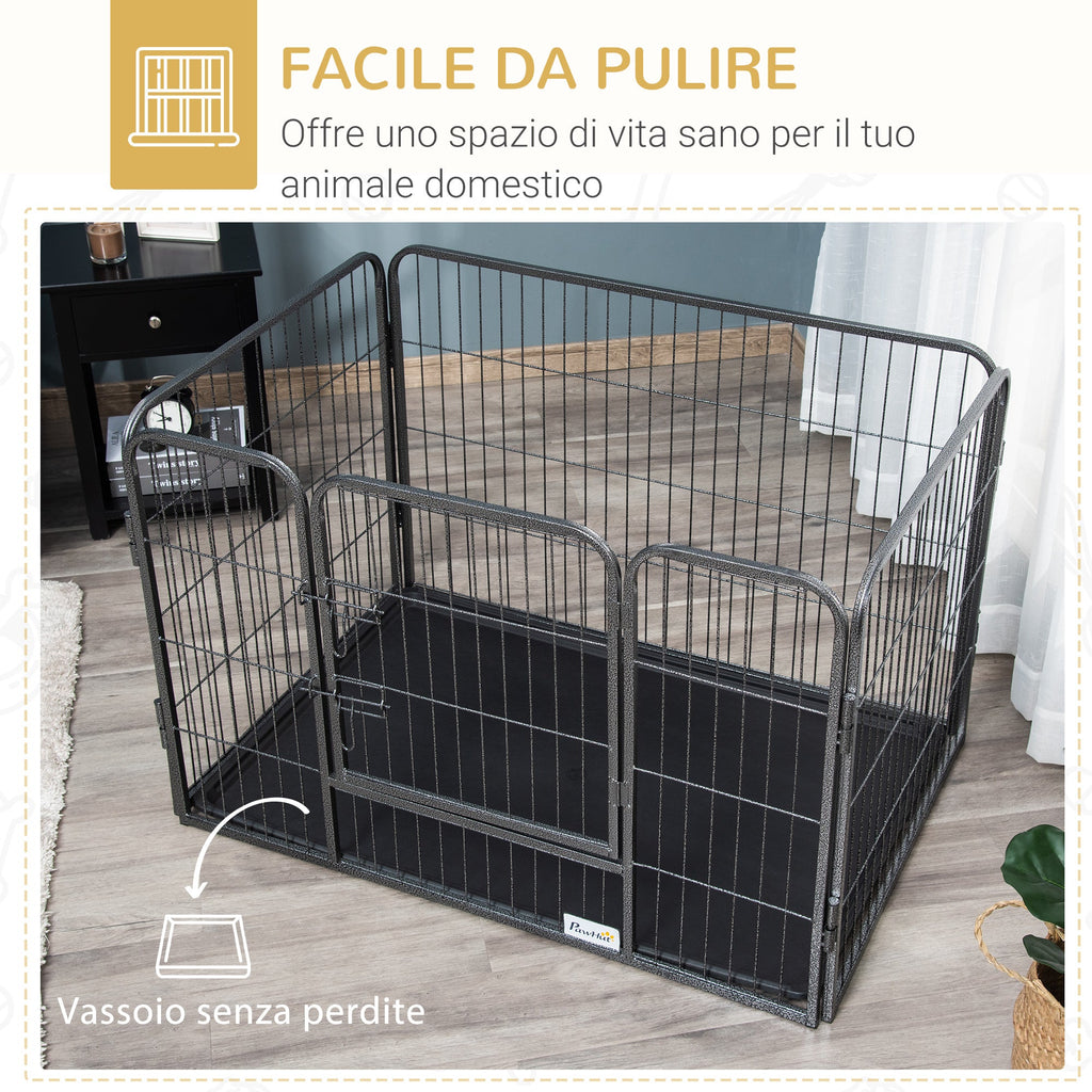 EASYCOMFORT Metal Dog Playpen with Door and Tray on the Bottom, 109x74x71cm, Gray