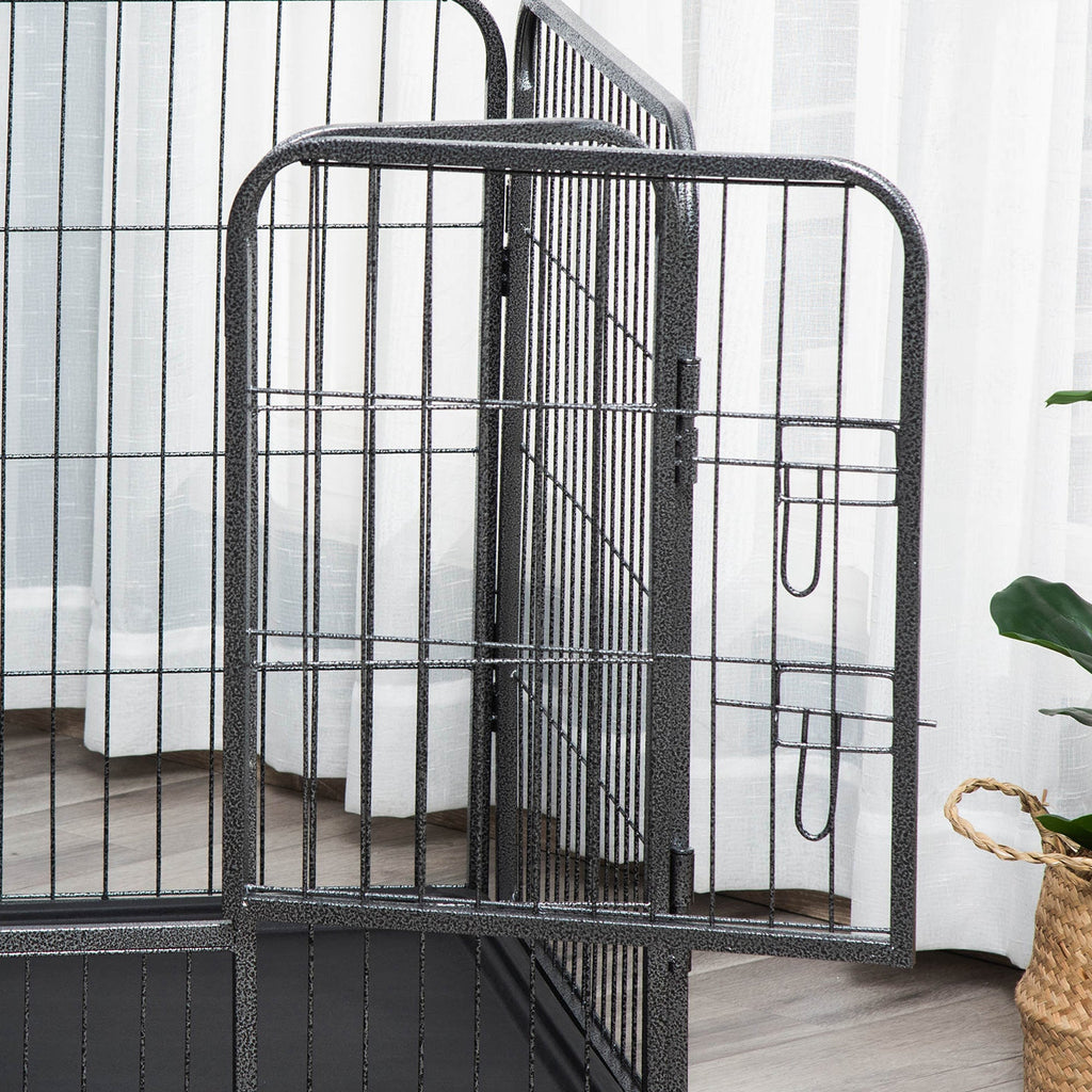 EASYCOMFORT Metal Dog Playpen with Door and Tray on the Bottom, 109x74x71cm, Gray