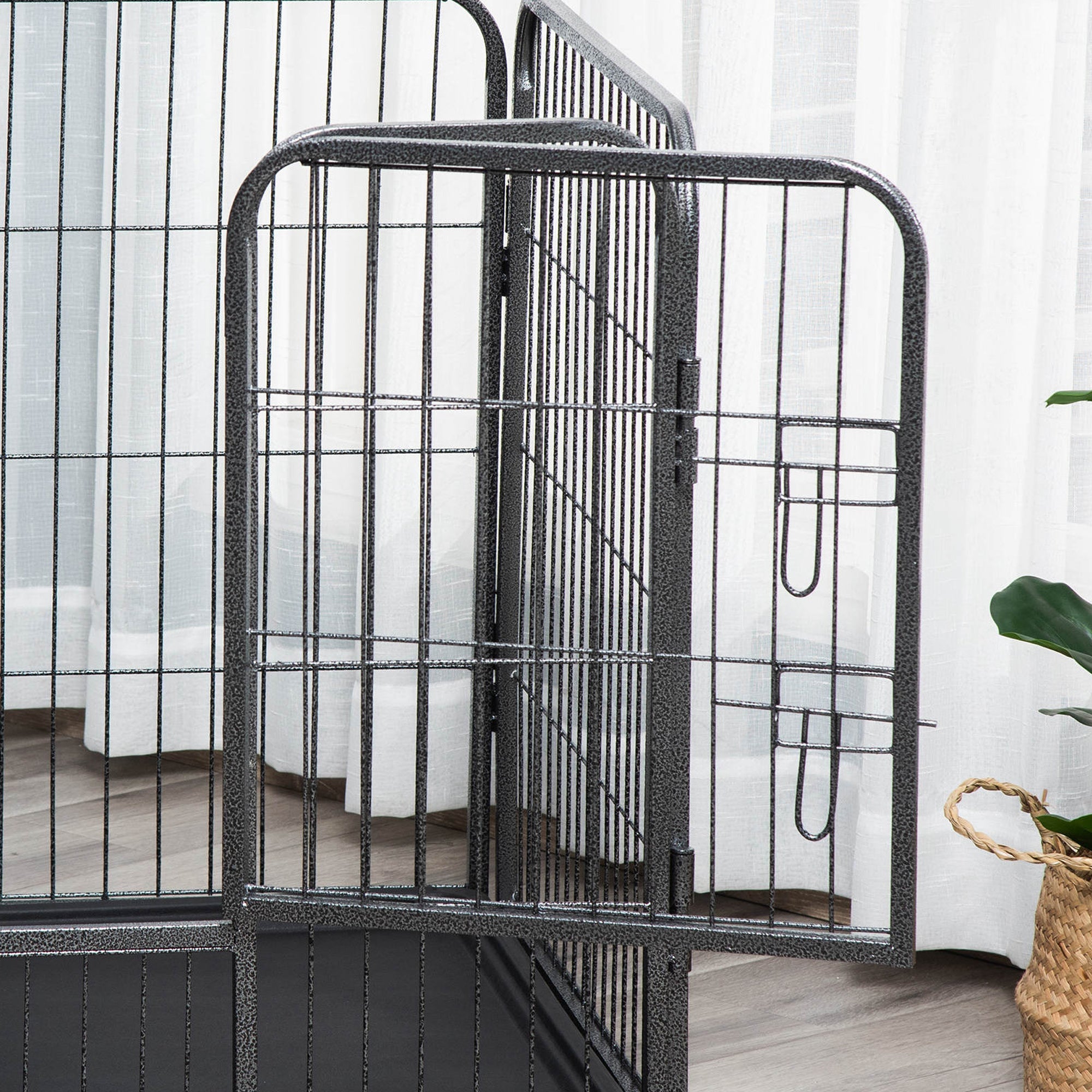 EASYCOMFORT Metal Dog Playpen with Door and Tray on the Bottom, 109x74x71cm, Gray