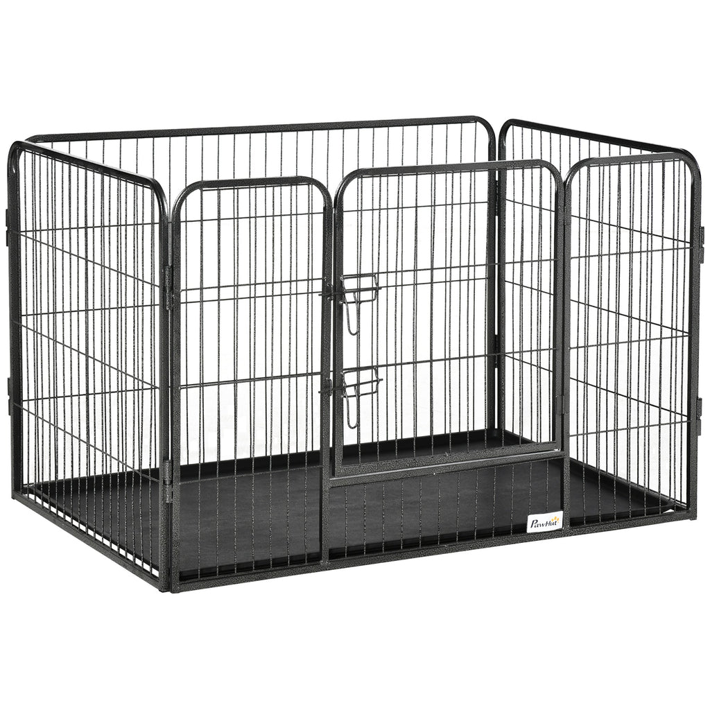EASYCOMFORT Metal Dog Playpen with Door and Tray on the Bottom, 109x74x71cm, Gray