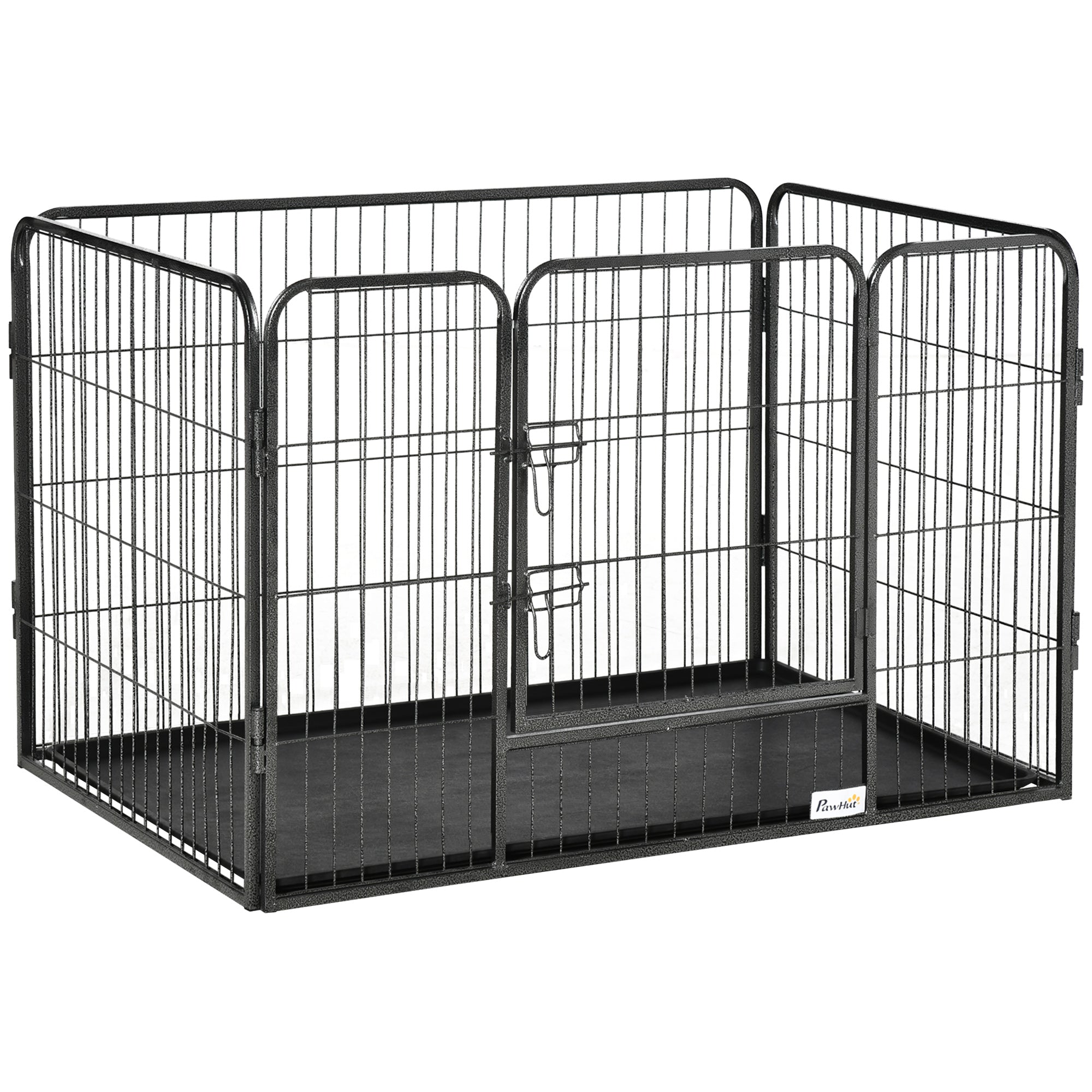 EASYCOMFORT Metal Dog Playpen with Door and Tray on the Bottom, 109x74x71cm, Gray