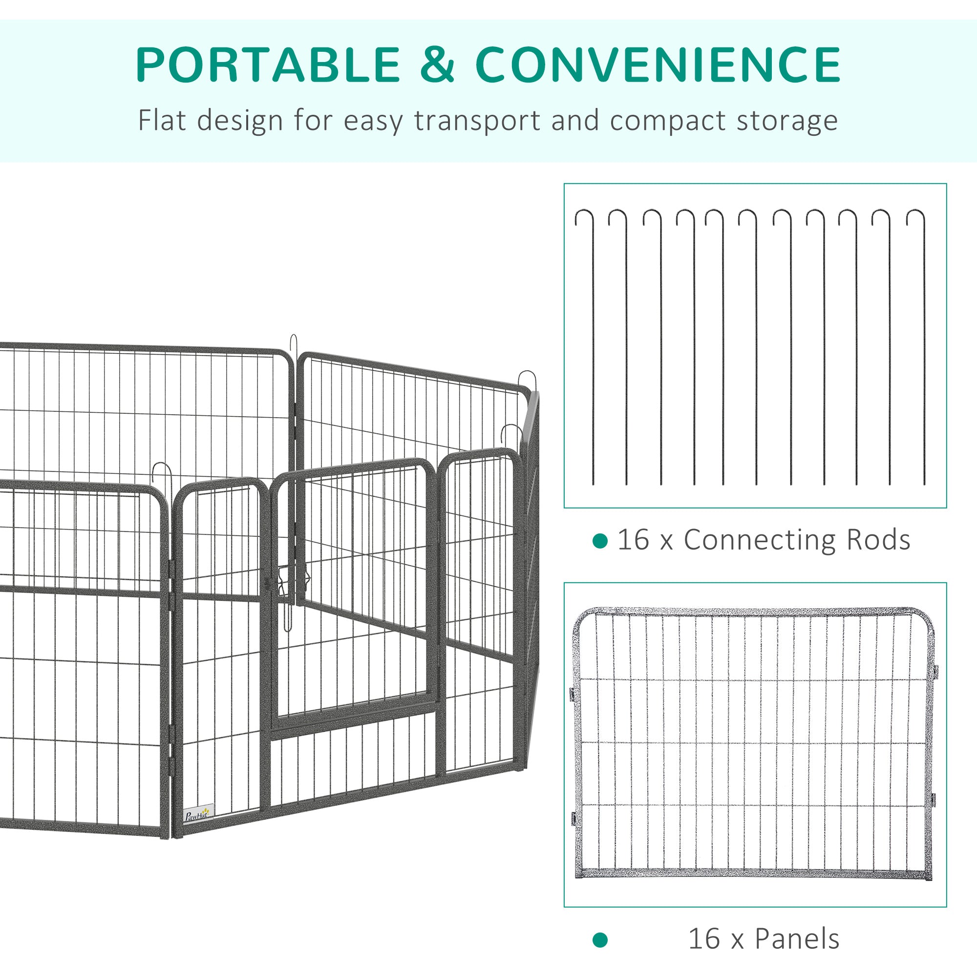 EASYCOMFORT Fence for Dogs and Puppies with 16 Modular Panels and 2 Entrances, 80x1.5x60cm