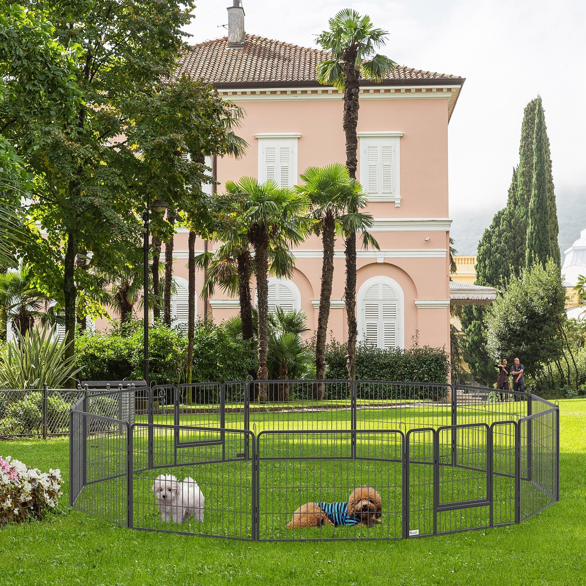 EASYCOMFORT Fence for Dogs and Pets with 12 Modular Steel Panels and 2 Entrances, 80x1.5x60cm, Black