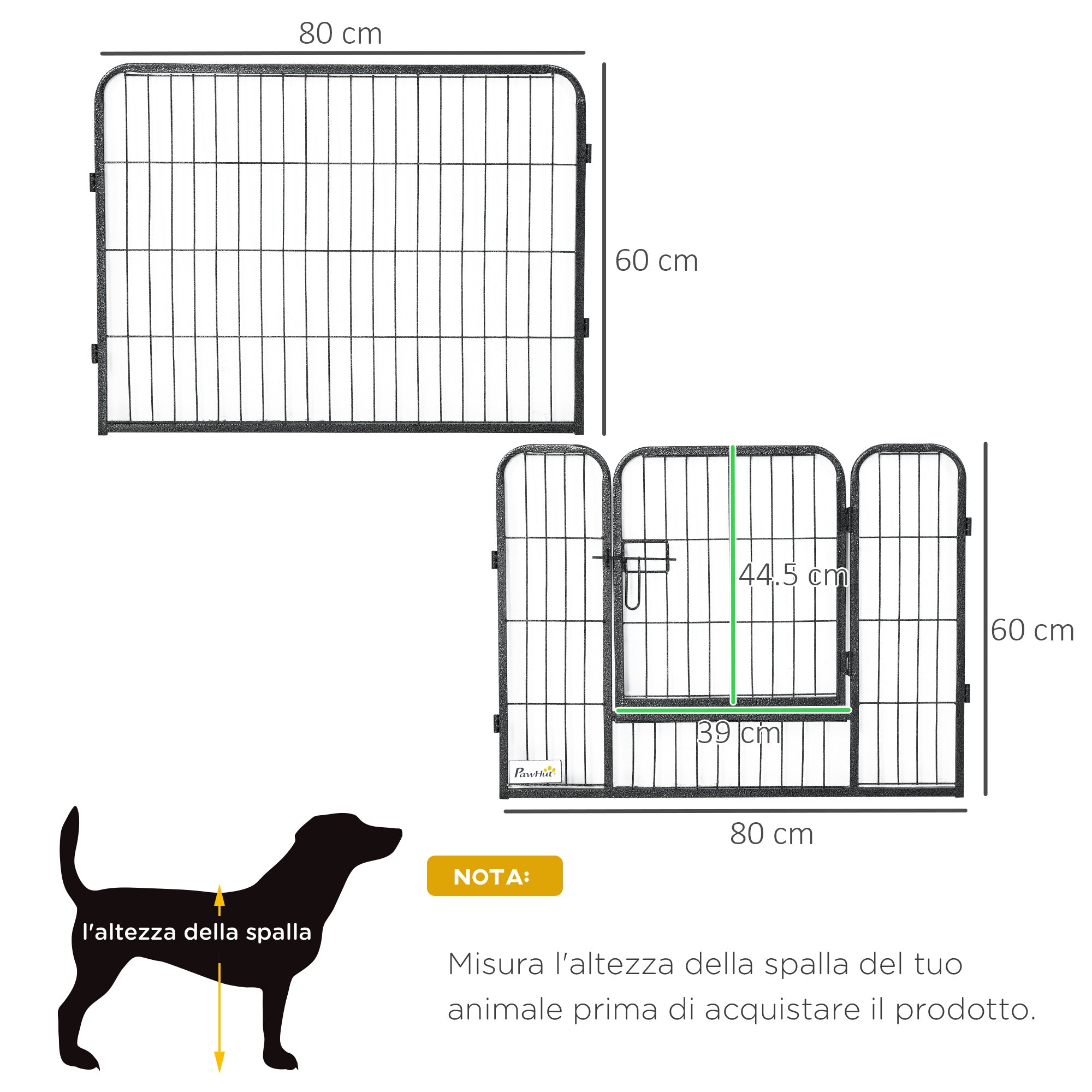 EASYCOMFORT Fence for Dogs and Pets with 12 Modular Steel Panels and 2 Entrances, 80x1.5x60cm, Black