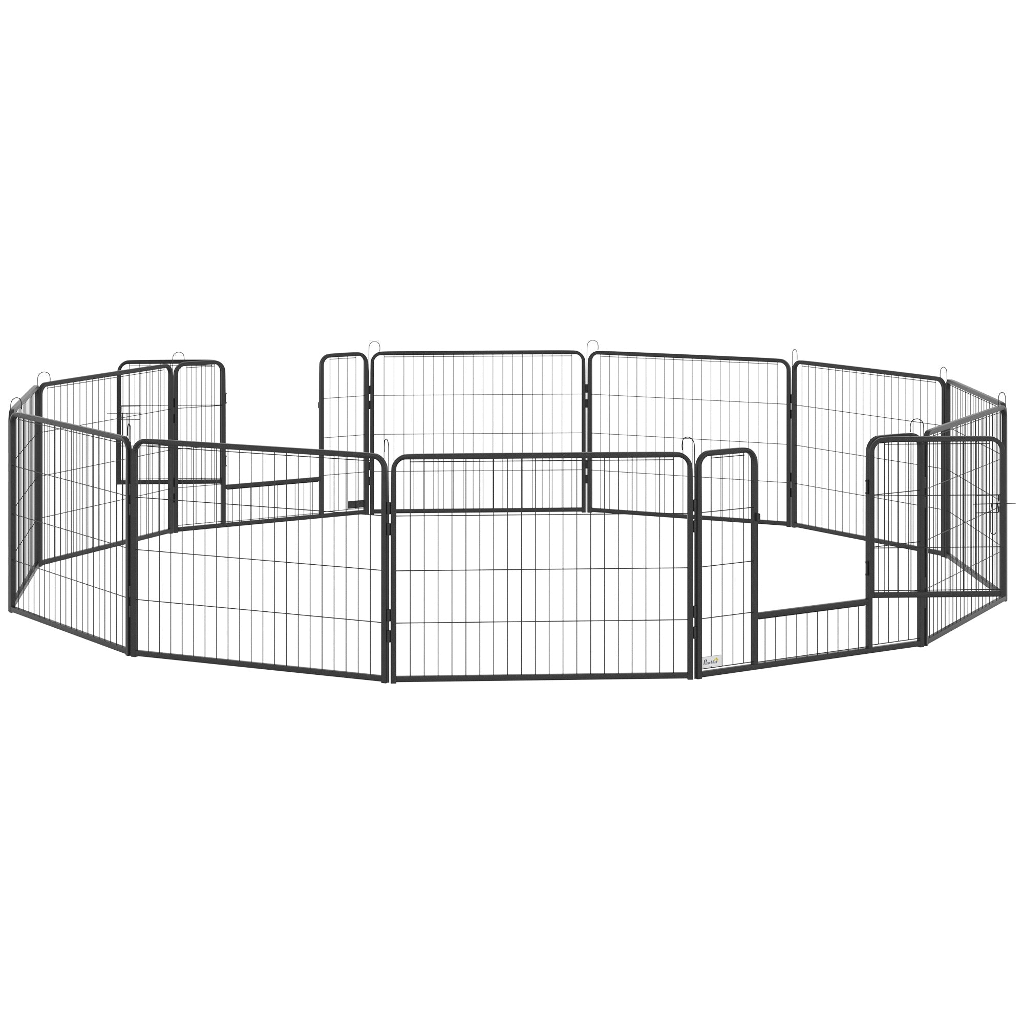 EASYCOMFORT Fence for Dogs and Pets with 12 Modular Steel Panels and 2 Entrances, 80x1.5x60cm, Black