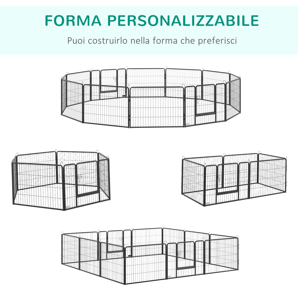 EASYCOMFORT Fence for Dogs and Pets with 12 Modular Steel Panels and 2 Entrances, 80x1.5x60cm, Black