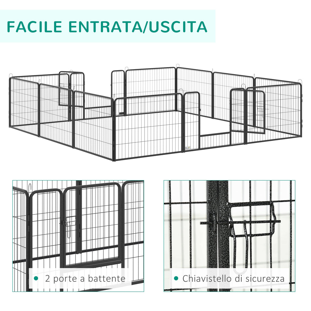EASYCOMFORT Fence for Dogs and Pets with 12 Modular Steel Panels and 2 Entrances, 80x1.5x60cm, Black