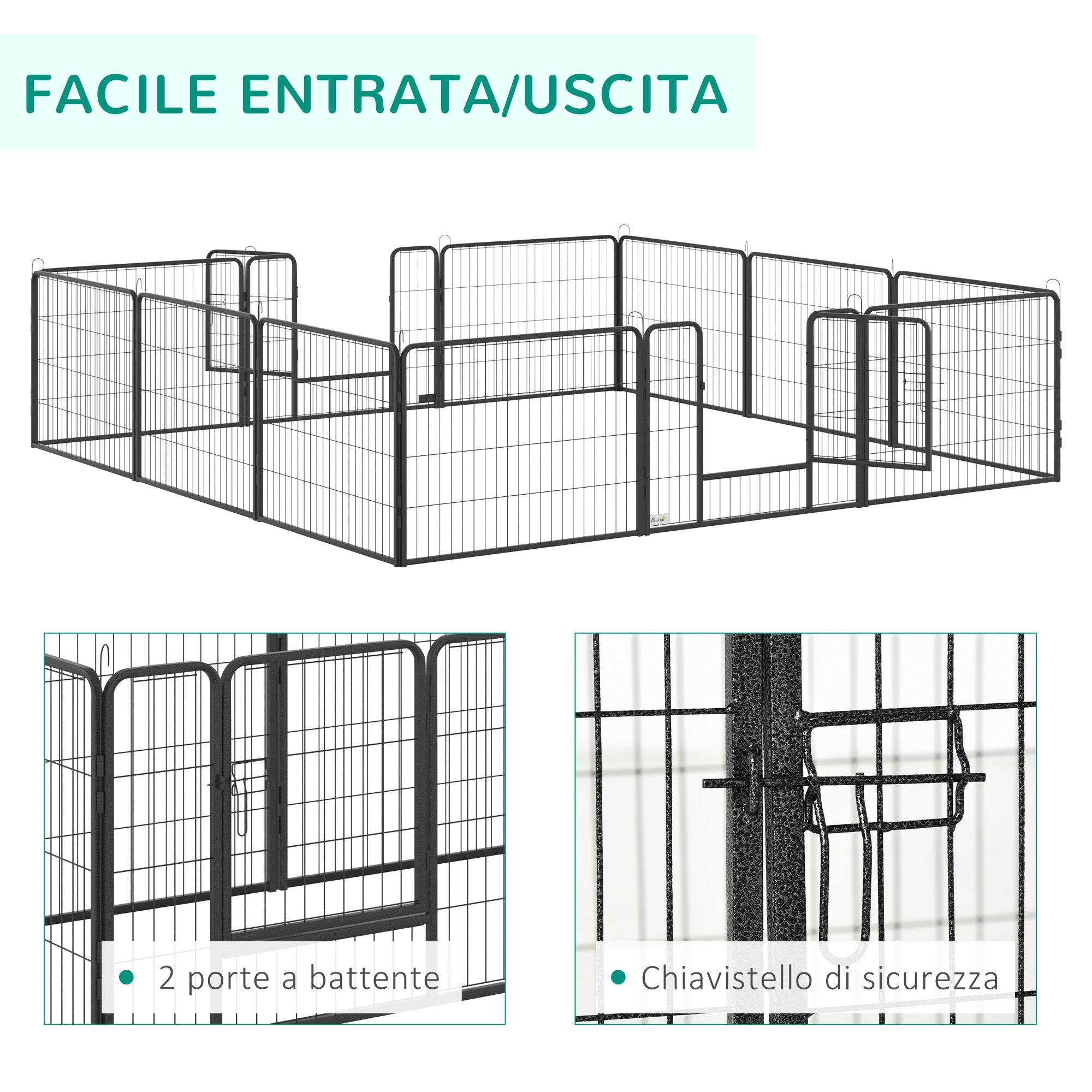 EASYCOMFORT Fence for Dogs and Pets with 12 Modular Steel Panels and 2 Entrances, 80x1.5x60cm, Black