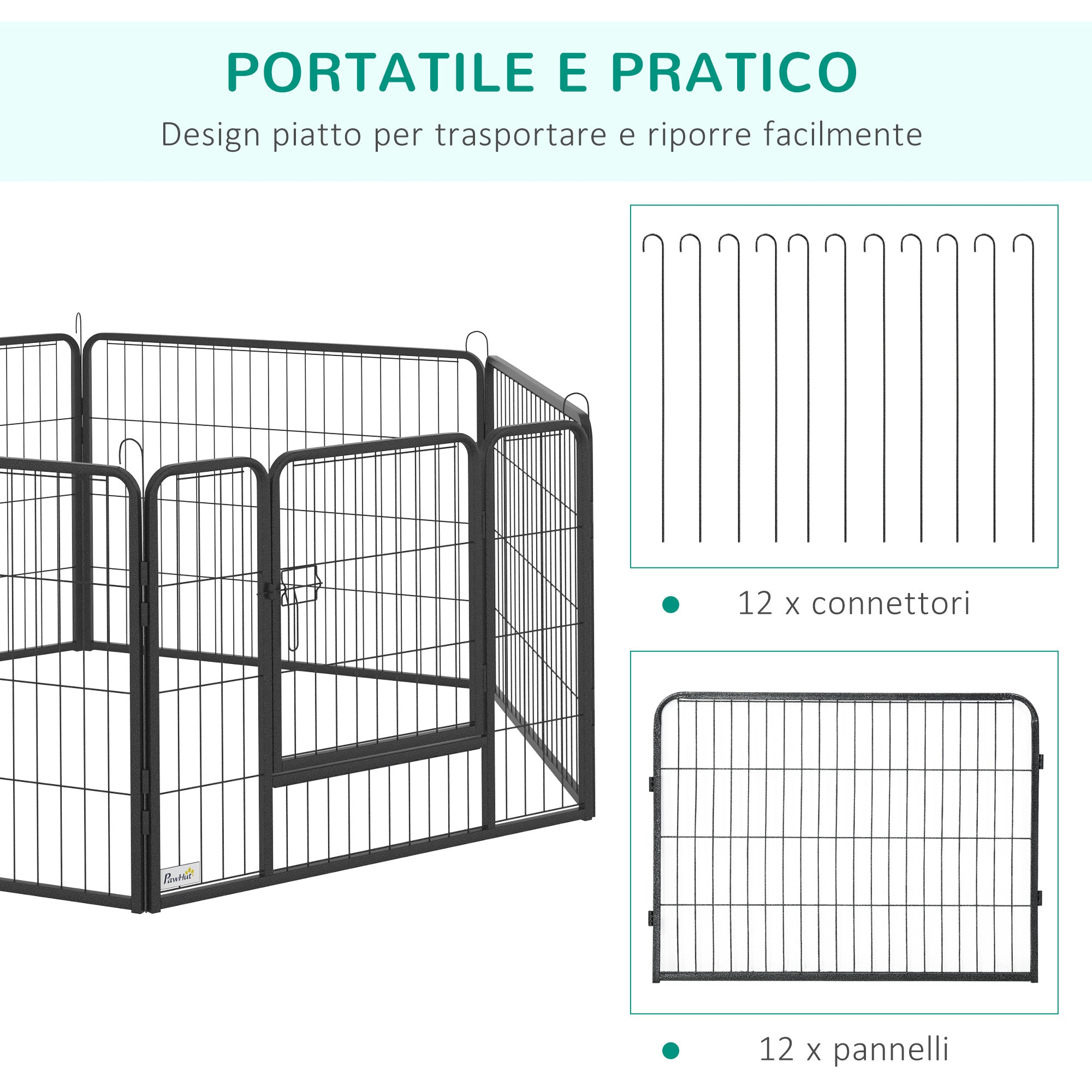 EASYCOMFORT Fence for Dogs and Pets with 12 Modular Steel Panels and 2 Entrances, 80x1.5x60cm, Black
