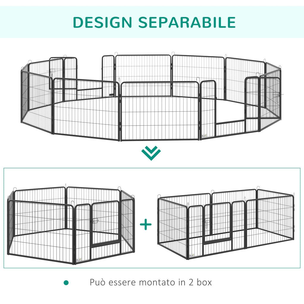 EASYCOMFORT Fence for Dogs and Pets with 12 Modular Steel Panels and 2 Entrances, 80x1.5x60cm, Black