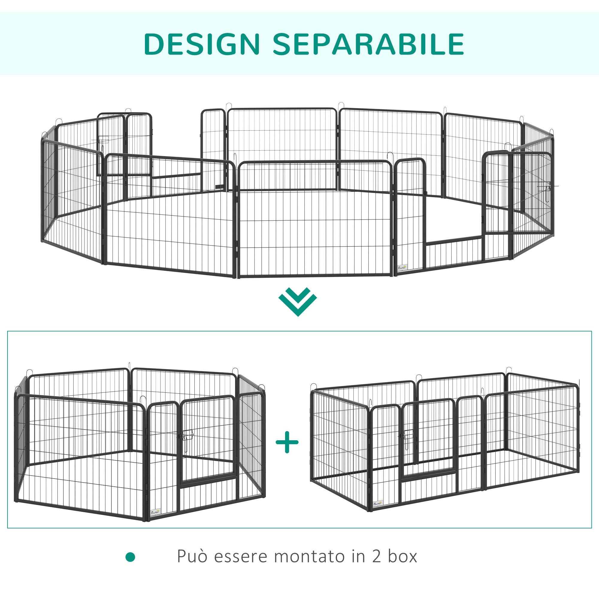 EASYCOMFORT Fence for Dogs and Pets with 12 Modular Steel Panels and 2 Entrances, 80x1.5x60cm, Black
