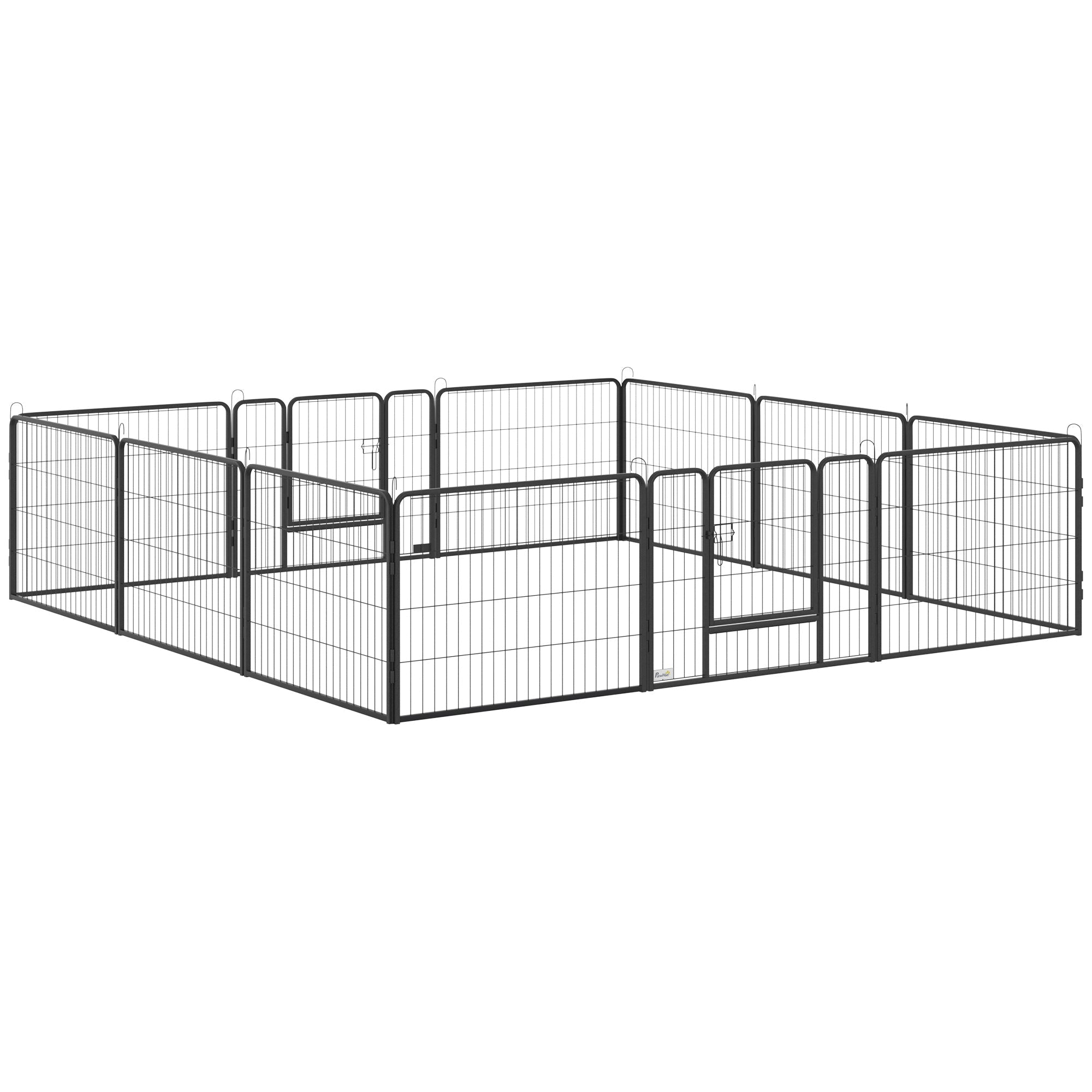 EASYCOMFORT Fence for Dogs and Pets with 12 Modular Steel Panels and 2 Entrances, 80x1.5x60cm, Black