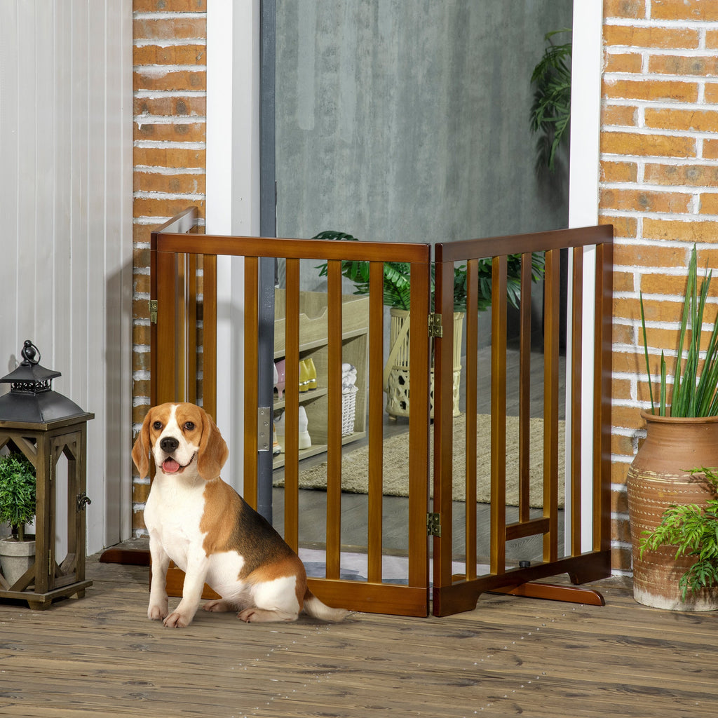 EASYCOMFORT 3-Panel Folding Dog Gate with Non-Slip Feet for Hallways, Stairs and Rooms, in Pine Wood, 181x35x76 cm, Dark Brown