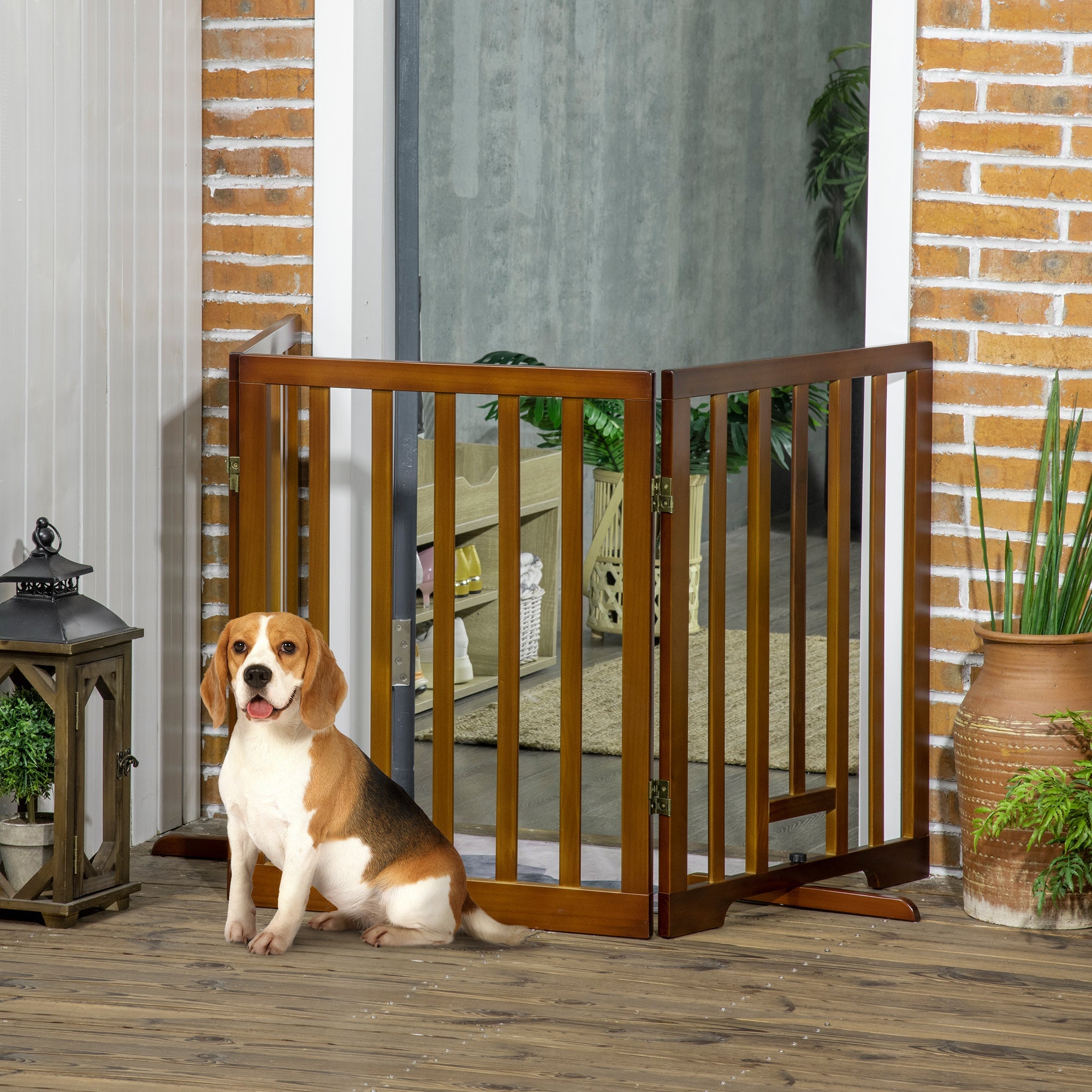 EASYCOMFORT 3-Panel Folding Dog Gate with Non-Slip Feet for Hallways, Stairs and Rooms, in Pine Wood, 181x35x76 cm, Dark Brown