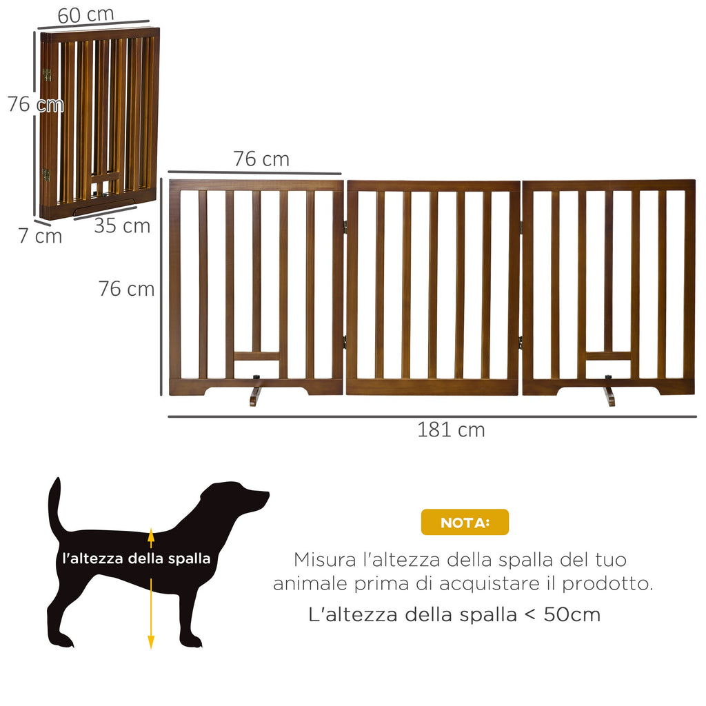 EASYCOMFORT 3-Panel Folding Dog Gate with Non-Slip Feet for Hallways, Stairs and Rooms, in Pine Wood, 181x35x76 cm, Dark Brown