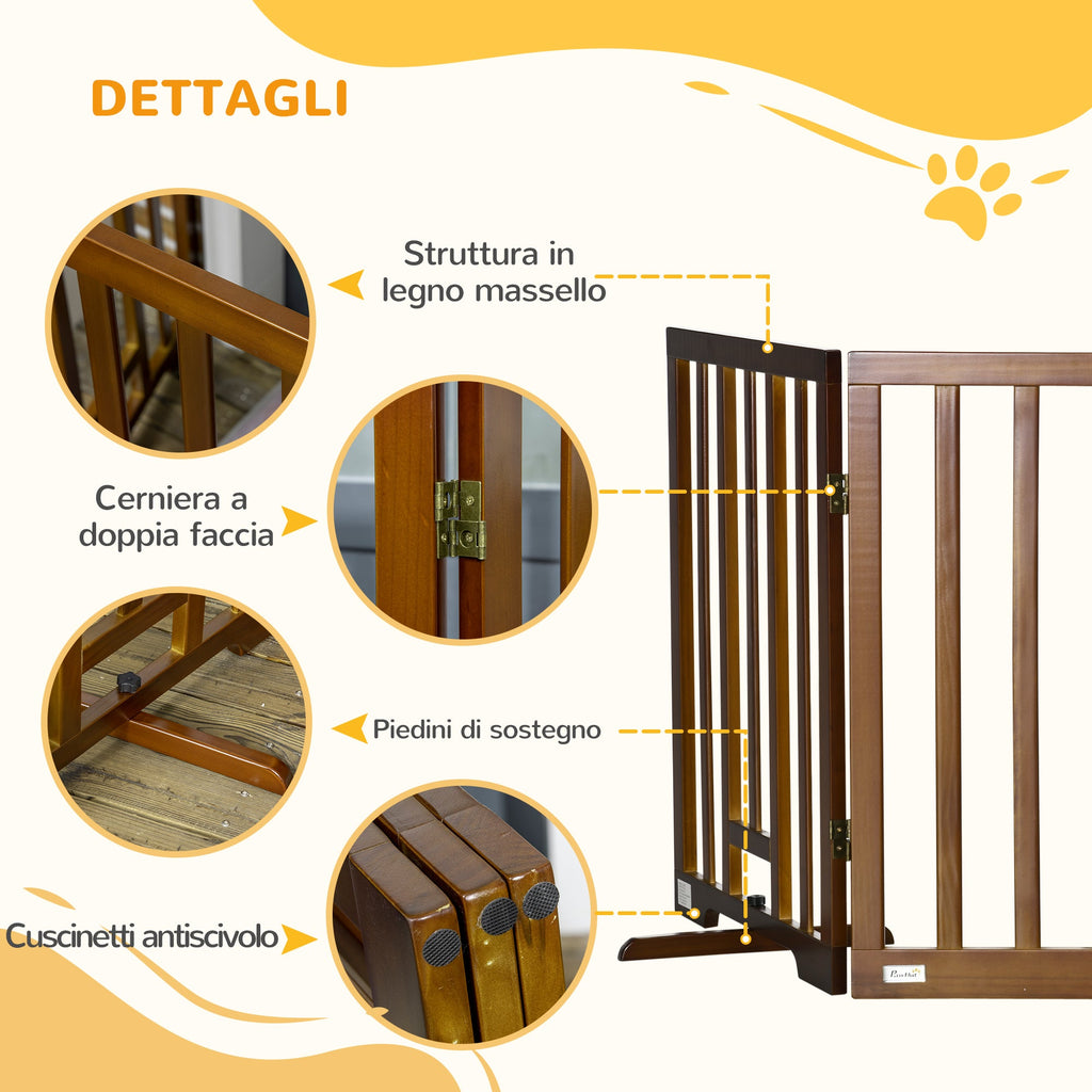 EASYCOMFORT 3-Panel Folding Dog Gate with Non-Slip Feet for Hallways, Stairs and Rooms, in Pine Wood, 181x35x76 cm, Dark Brown