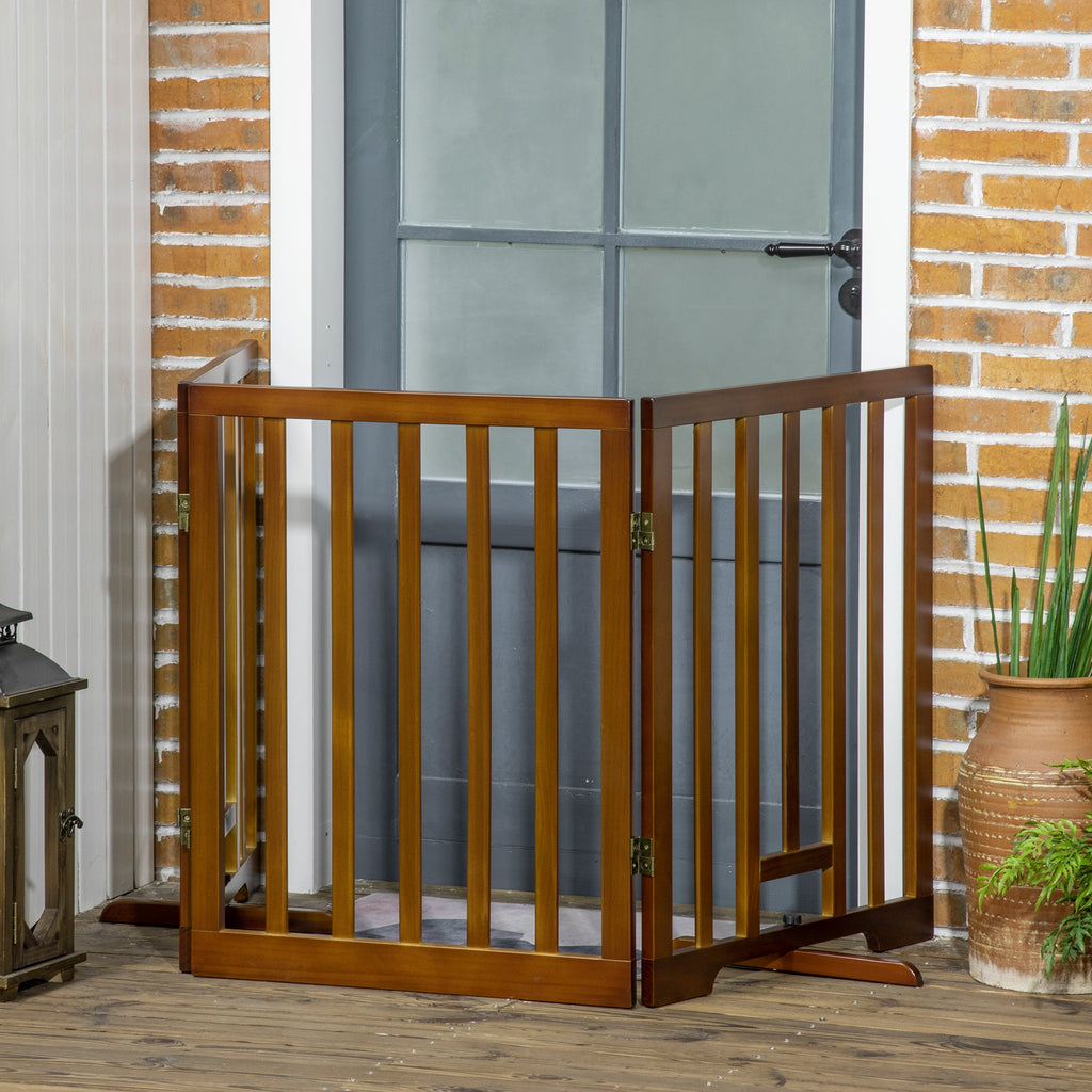 EASYCOMFORT 3-Panel Folding Dog Gate with Non-Slip Feet for Hallways, Stairs and Rooms, in Pine Wood, 181x35x76 cm, Dark Brown
