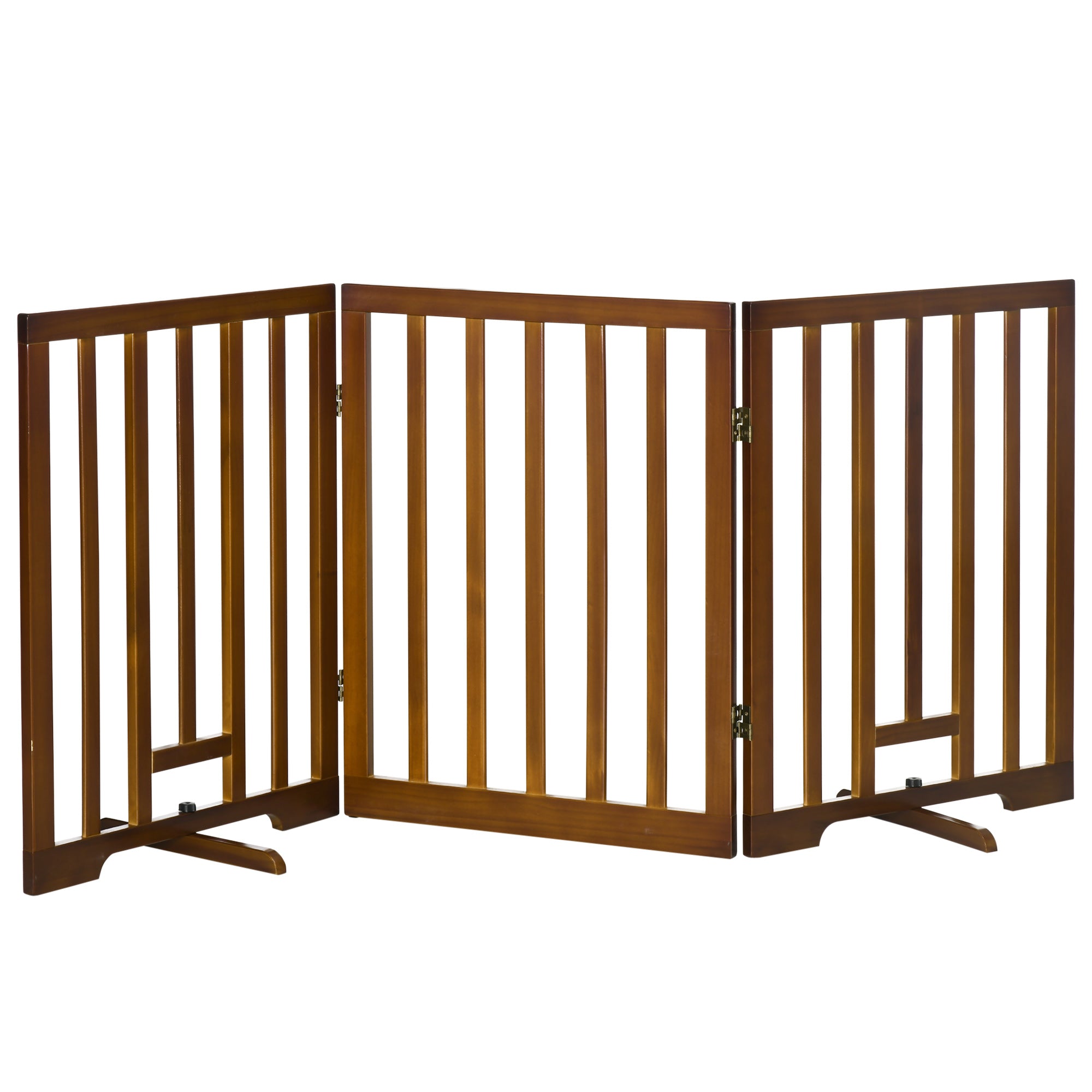 EASYCOMFORT 3-Panel Folding Dog Gate with Non-Slip Feet for Hallways, Stairs and Rooms, in Pine Wood, 181x35x76 cm, Dark Brown