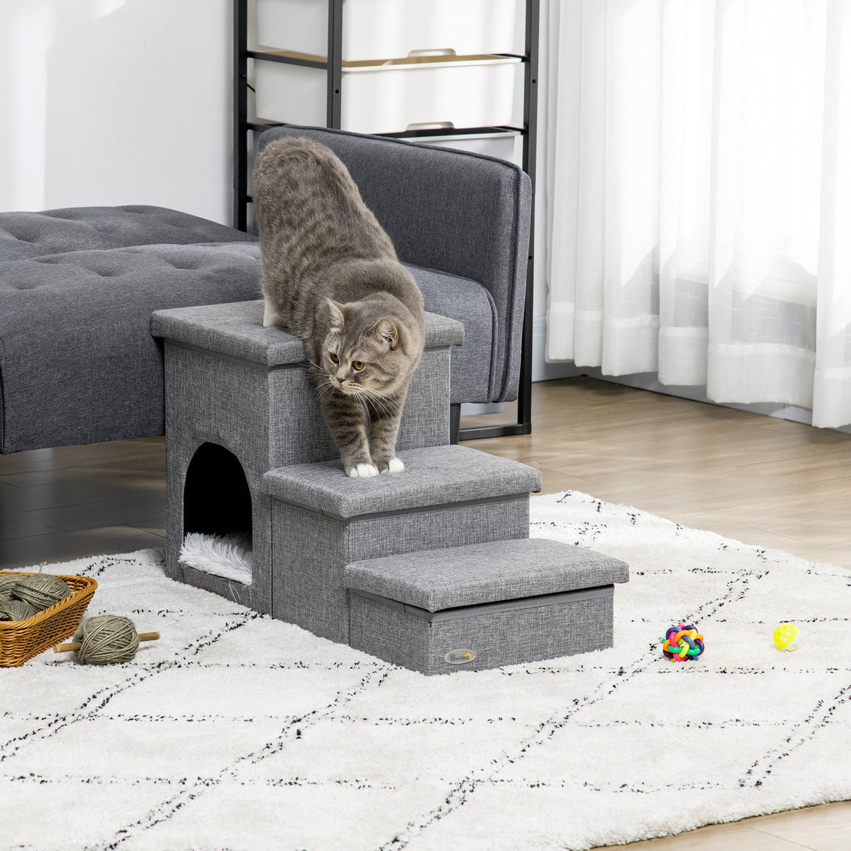 EasyComfort Trap voor honden en katten, 3 treden, max. 10 kg, met huisje en opbergruimte