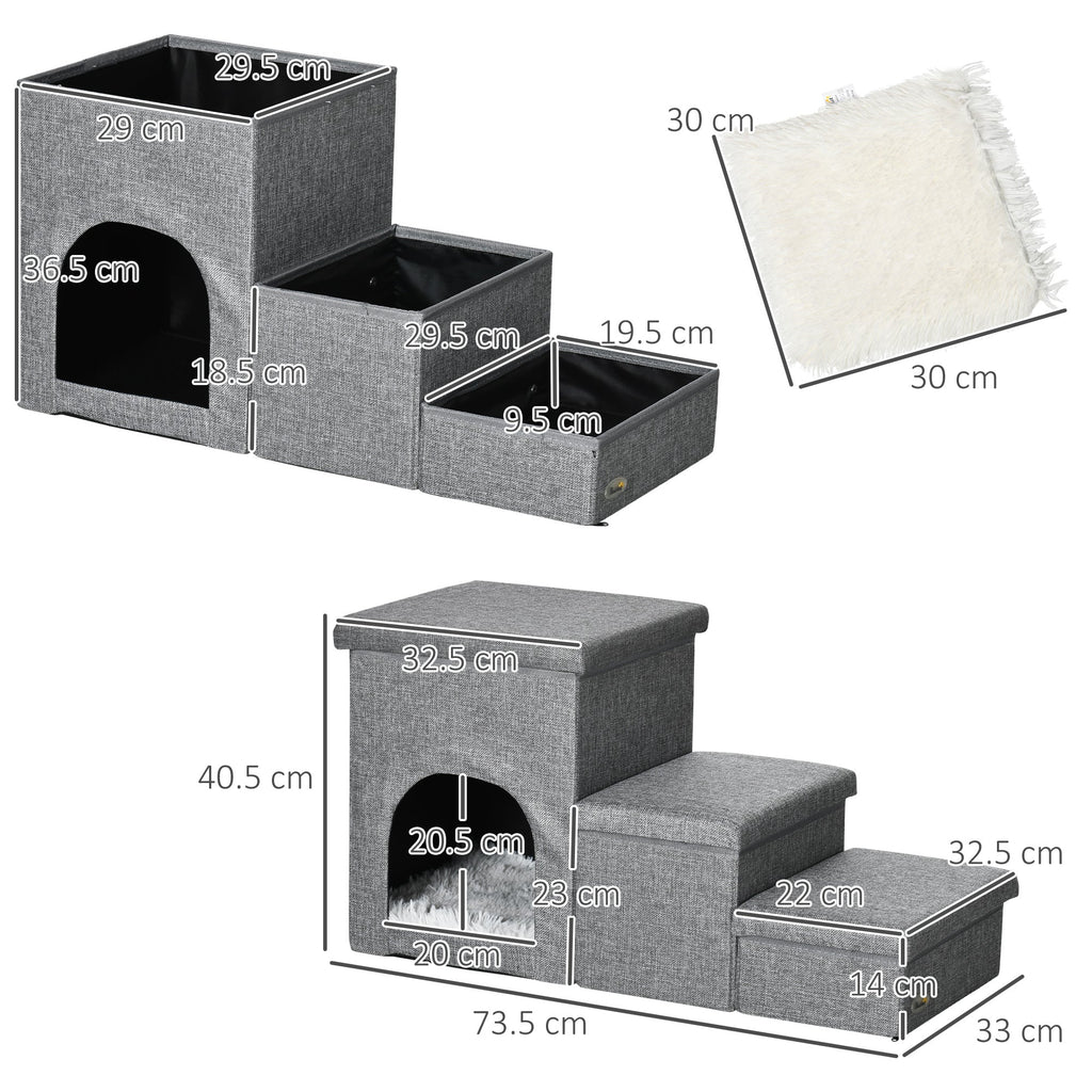 EasyComfort Trap voor honden en katten, 3 treden, max. 10 kg, met huisje en opbergruimte
