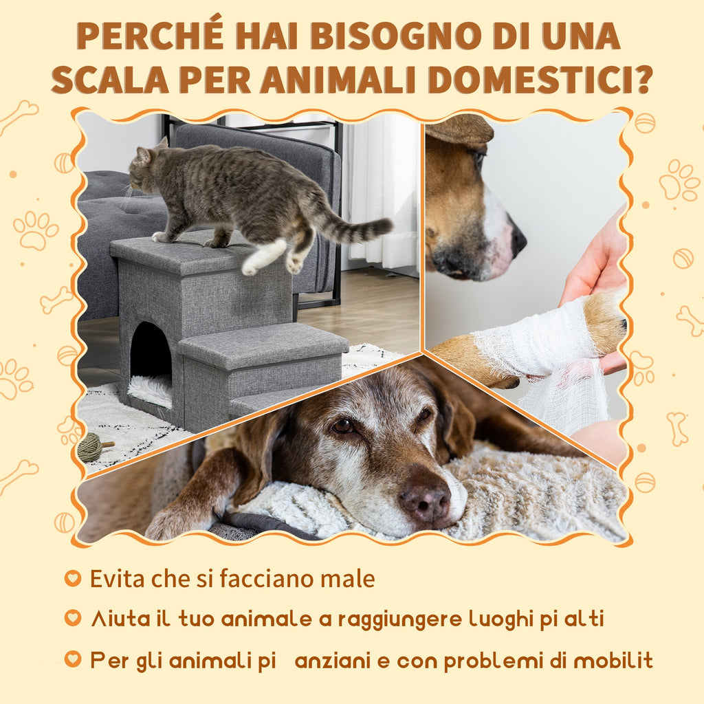 EasyComfort Trap voor honden en katten, 3 treden, max. 10 kg, met huisje en opbergruimte