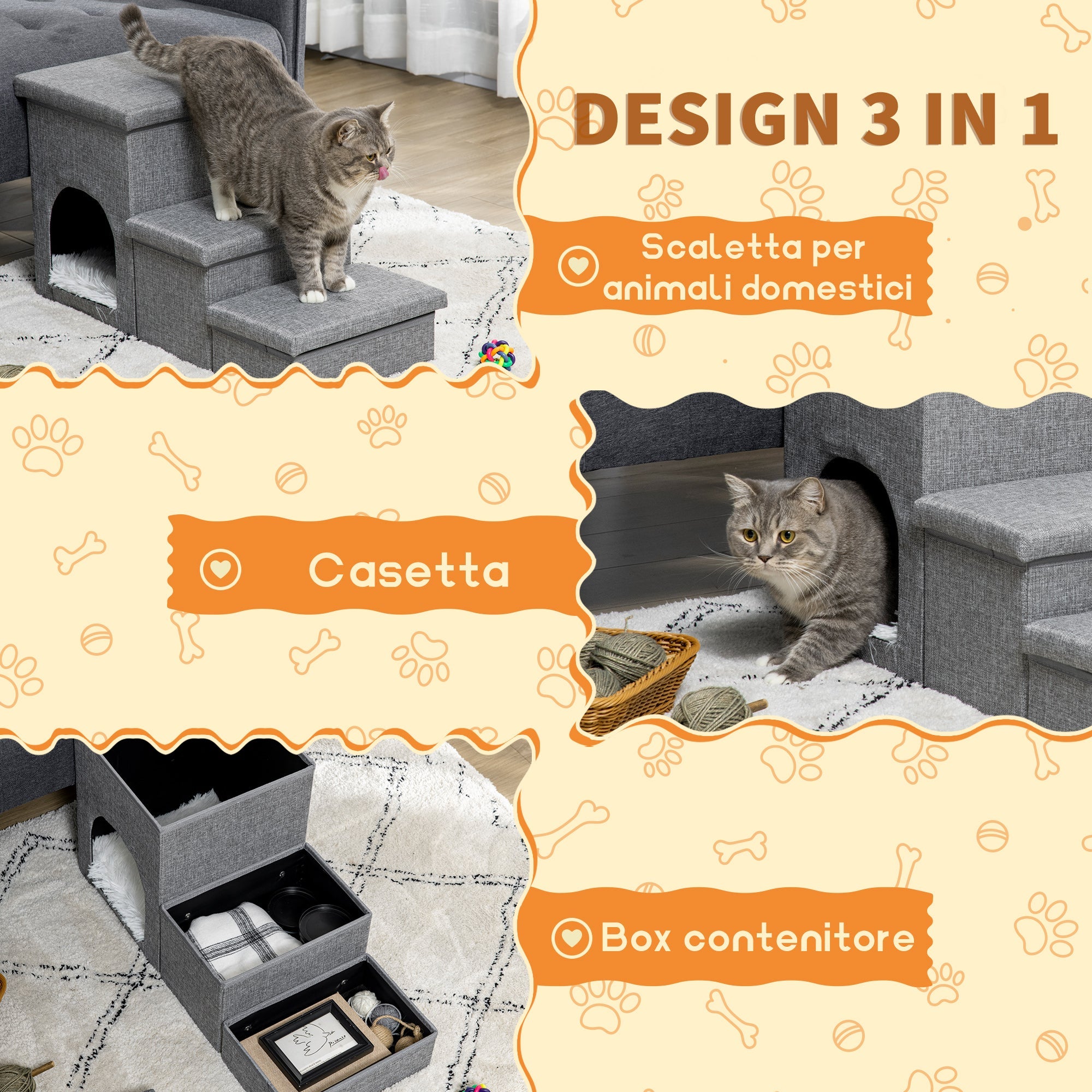 EasyComfort Trap voor honden en katten, 3 treden, max. 10 kg, met huisje en opbergruimte