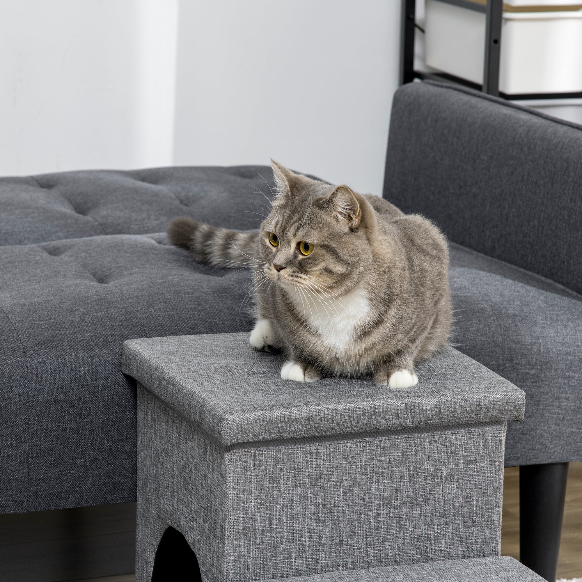 EasyComfort Trap voor honden en katten, 3 treden, max. 10 kg, met huisje en opbergruimte