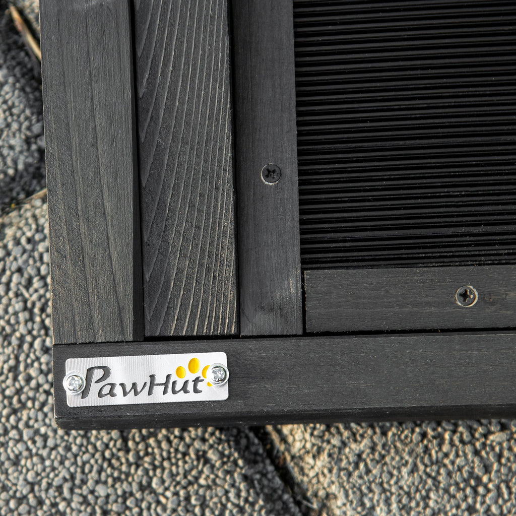 EASYCOMFORT Foldable Anti-Slip Wooden Dog Ramp with Side Handle, 43x165x6.5 cm, Black