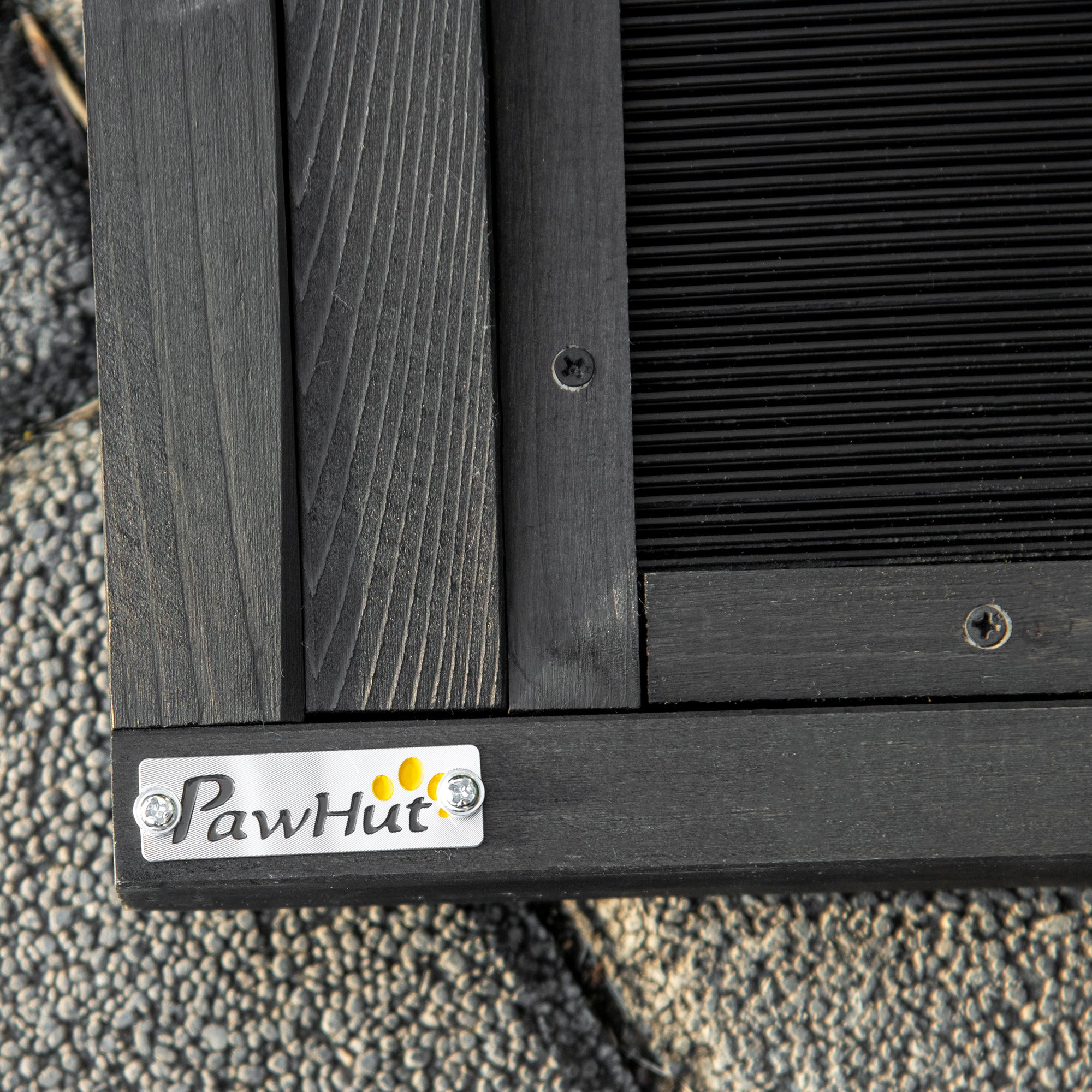 EASYCOMFORT Foldable Anti-Slip Wooden Dog Ramp with Side Handle, 43x165x6.5 cm, Black