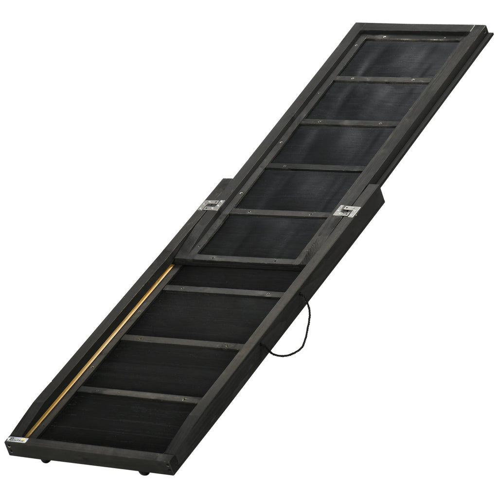EASYCOMFORT Foldable Anti-Slip Wooden Dog Ramp with Side Handle, 43x165x6.5 cm, Black