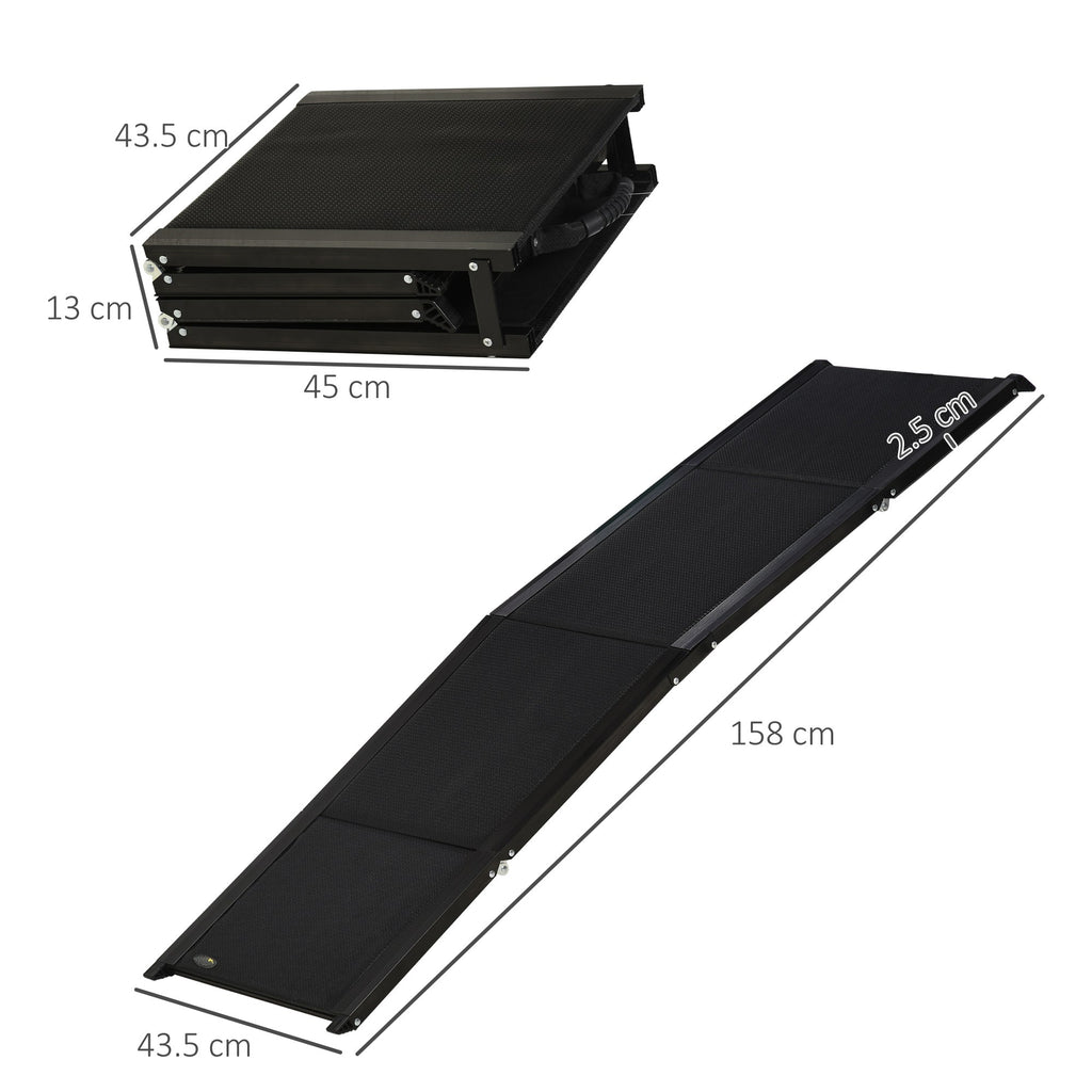 EASYCOMFORT Foldable Dog Ramp with Non-Slip Surface in MDF and Aluminium, 158x43.5x2.5 cm, Black