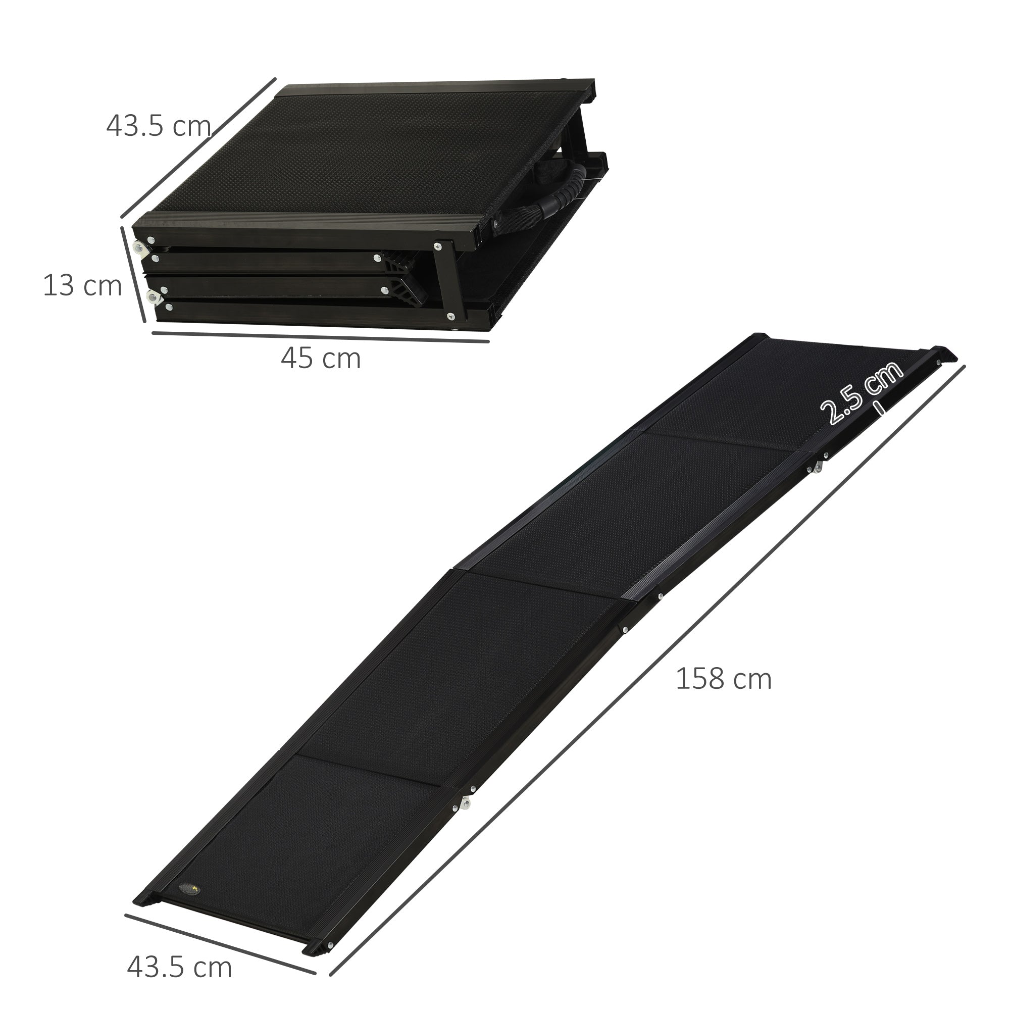 EASYCOMFORT Foldable Dog Ramp with Non-Slip Surface in MDF and Aluminium, 158x43.5x2.5 cm, Black