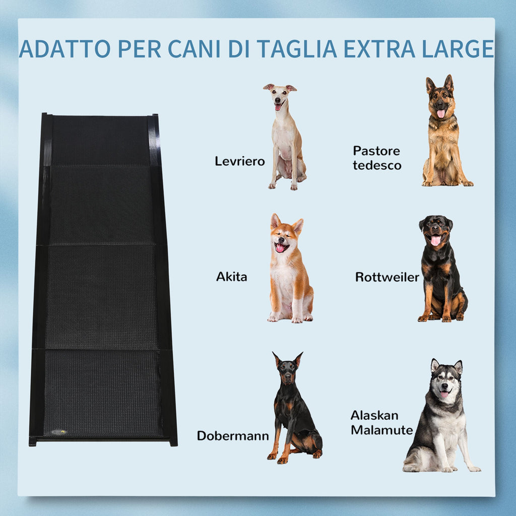 EASYCOMFORT Foldable Dog Ramp with Non-Slip Surface in MDF and Aluminium, 158x43.5x2.5 cm, Black