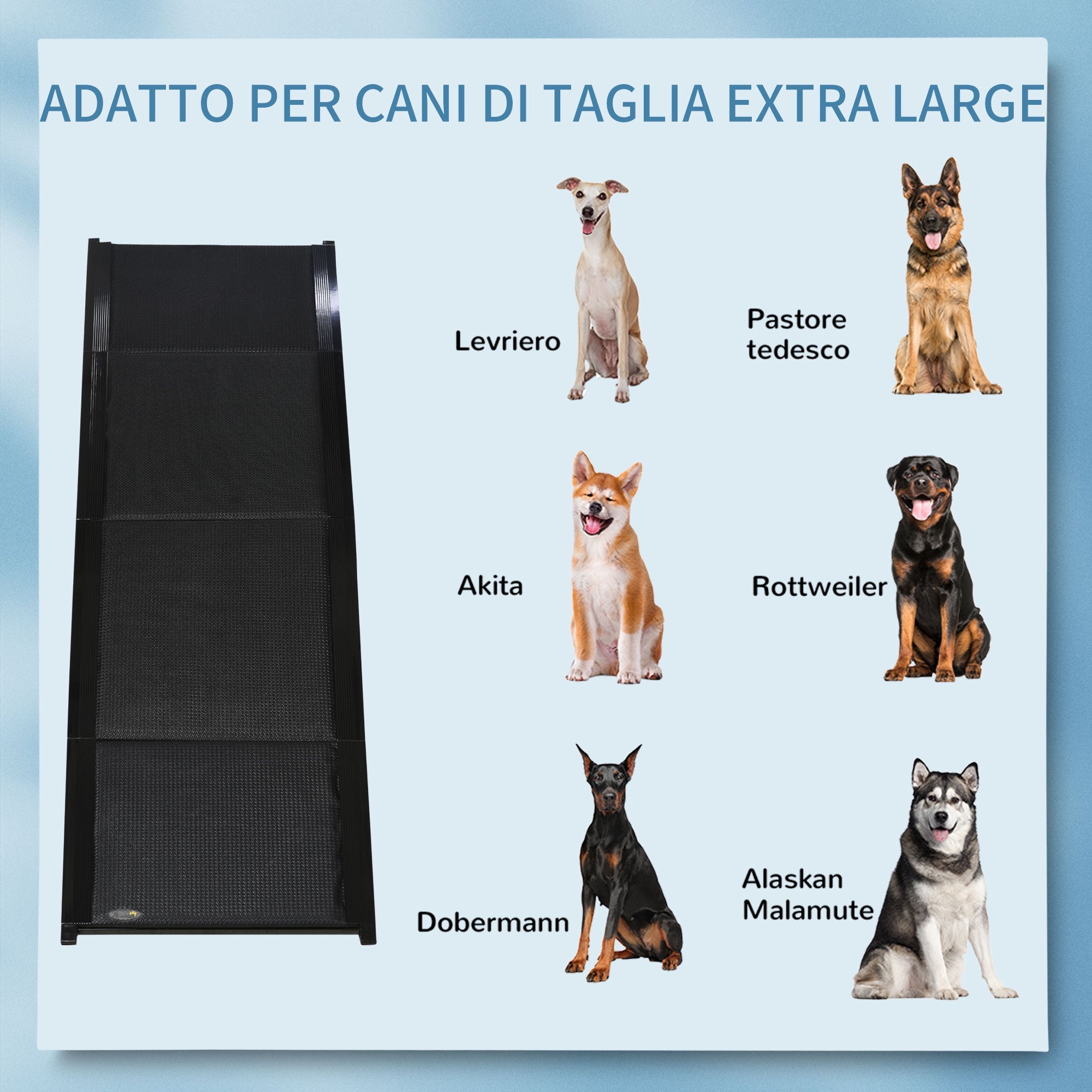 EASYCOMFORT Foldable Dog Ramp with Non-Slip Surface in MDF and Aluminium, 158x43.5x2.5 cm, Black