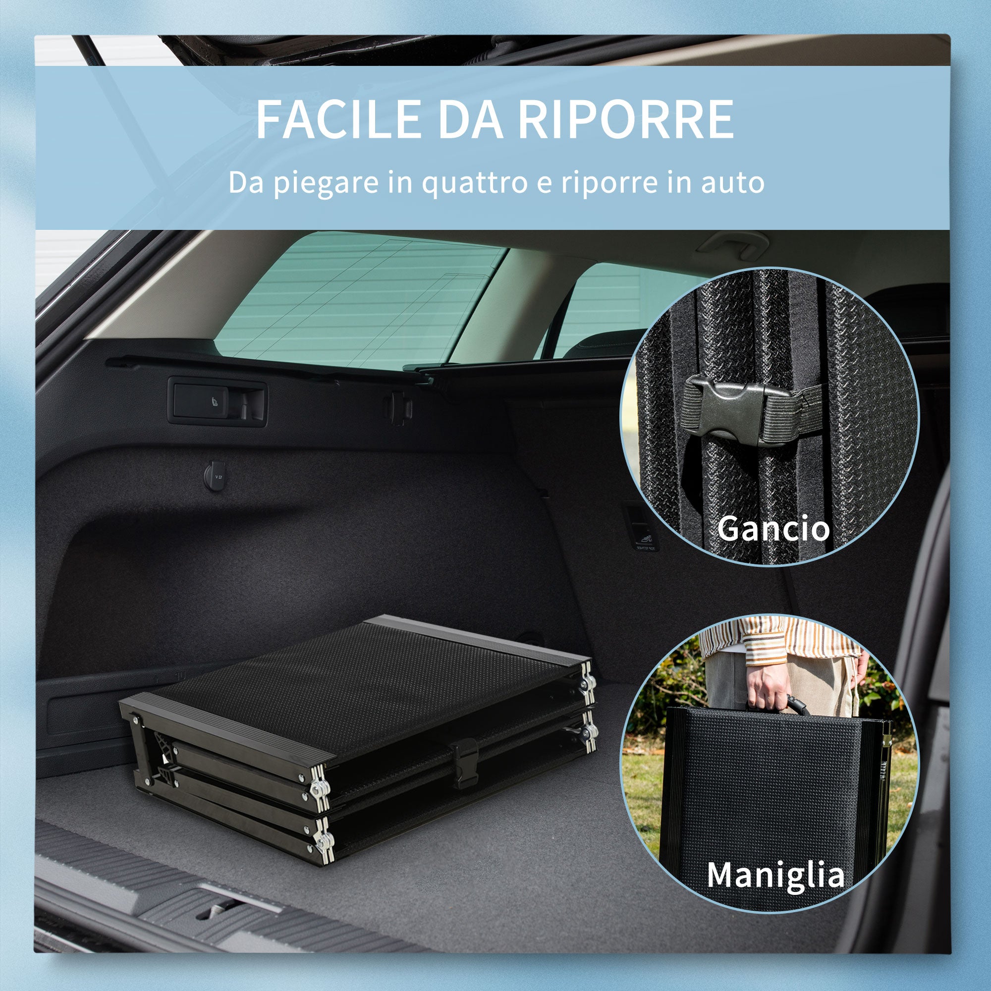 EASYCOMFORT Foldable Dog Ramp with Non-Slip Surface in MDF and Aluminium, 158x43.5x2.5 cm, Black