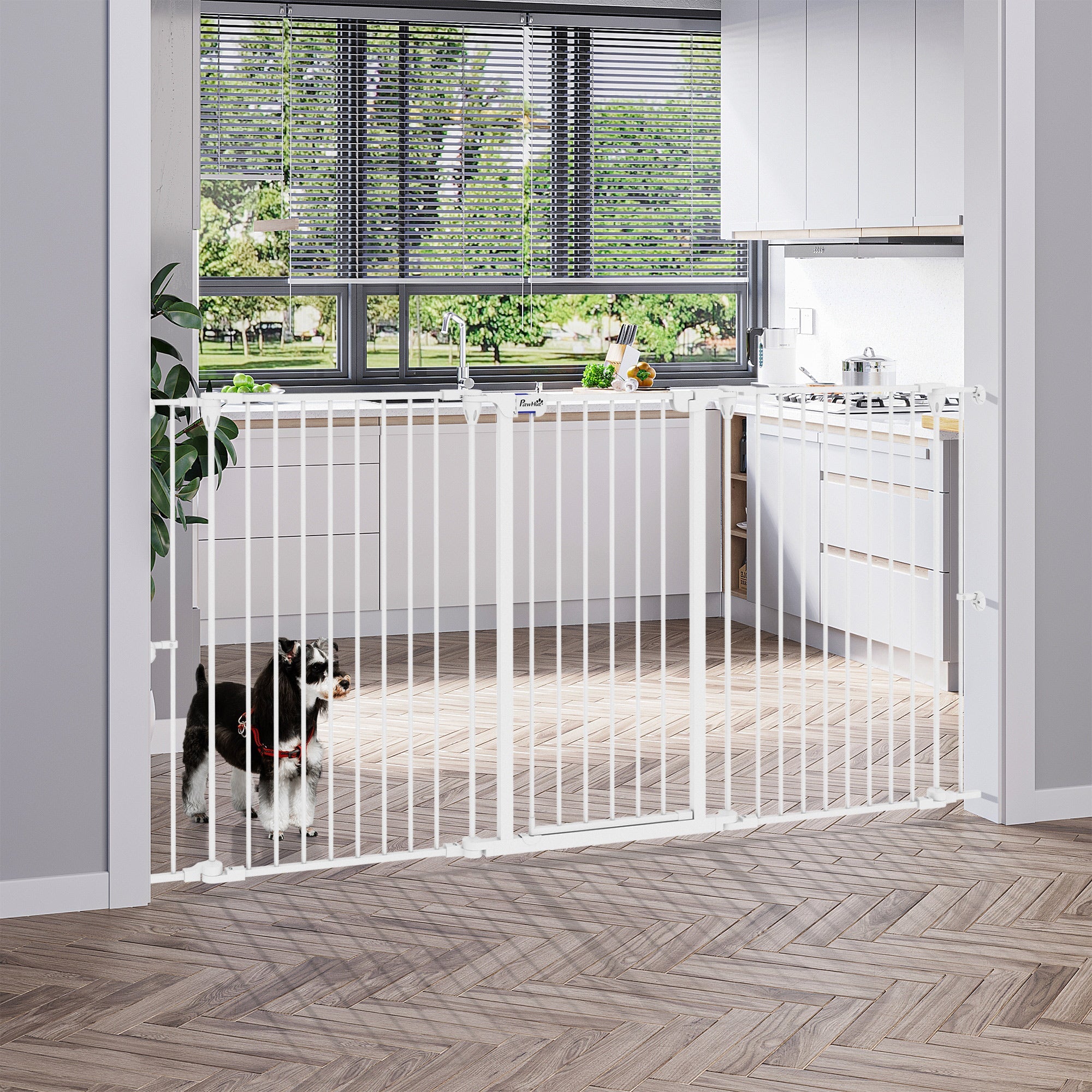 Easycomfort Cancelletto per Cani Taglia Media a 3 Pannelli with Doppio Sistema di Blocco, 206x90cm, white