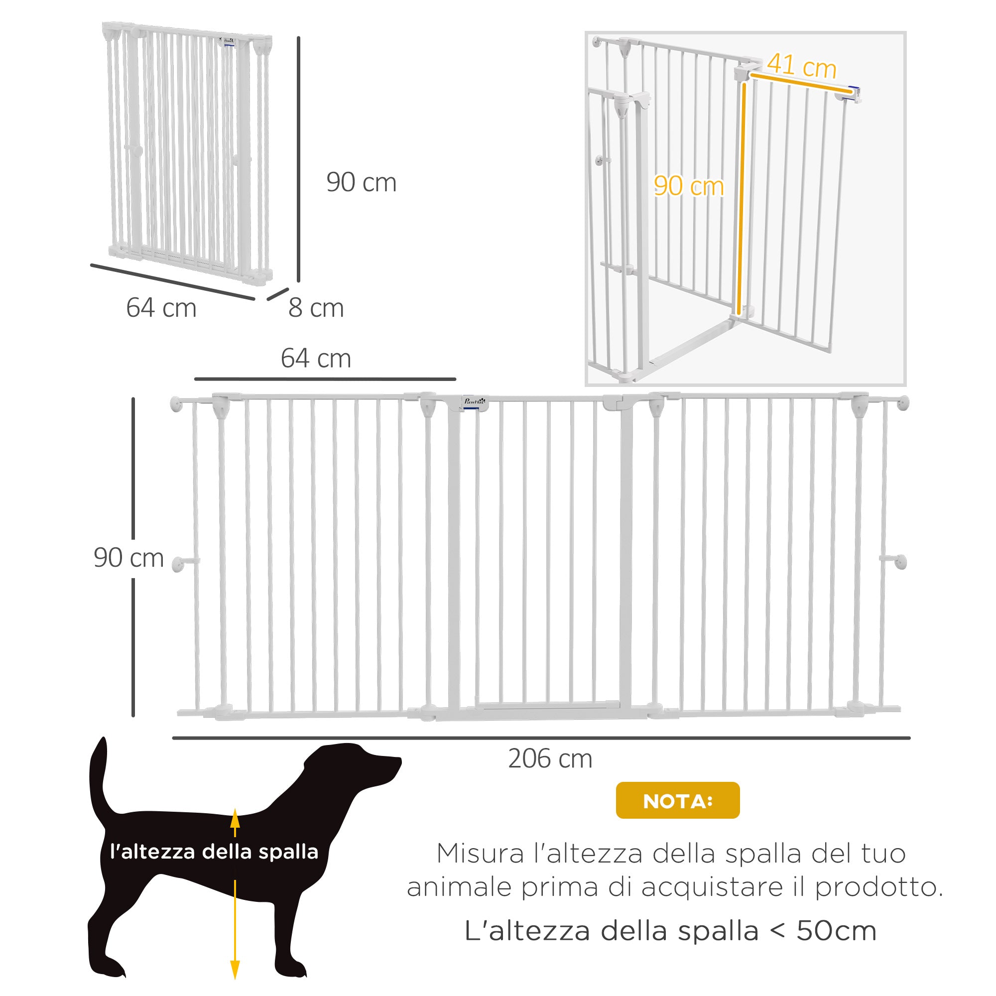 Easycomfort Cancelletto per Cani Taglia Media a 3 Pannelli with Doppio Sistema di Blocco, 206x90cm, white