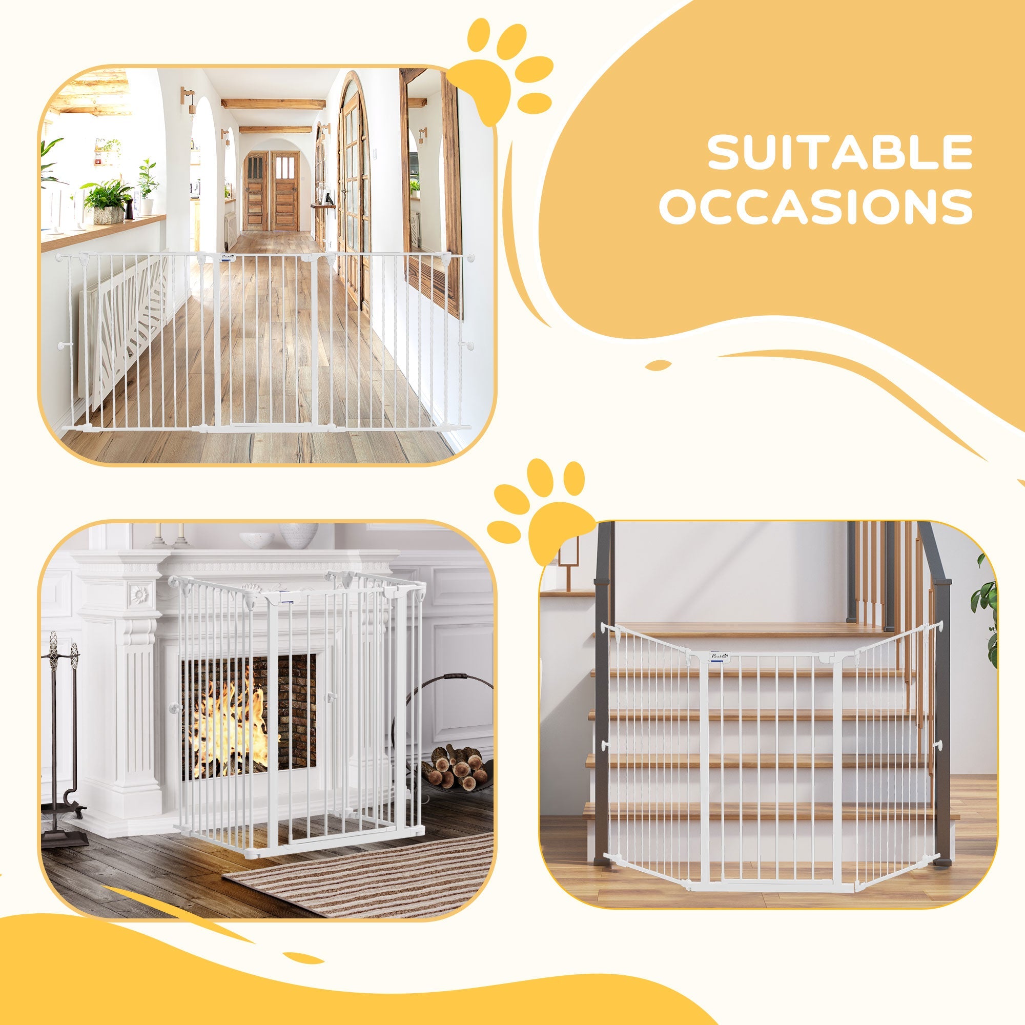 Easycomfort Cancelletto per Cani Taglia Media a 3 Pannelli with Doppio Sistema di Blocco, 206x90cm, white