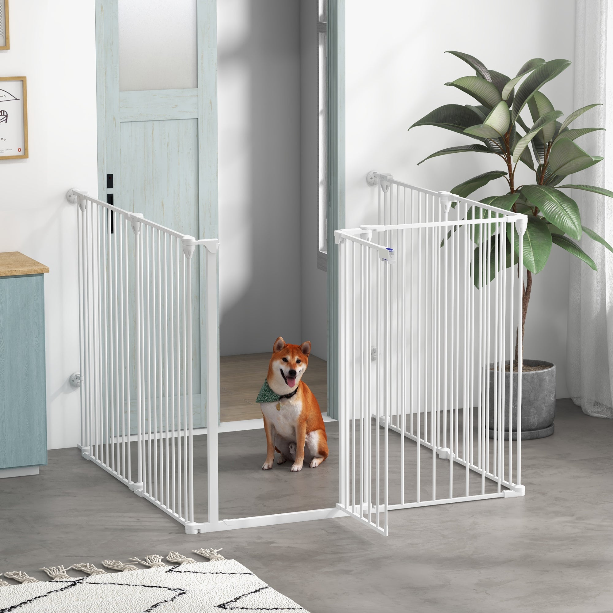 Easycomfort Cancellino per Cani di Taglia Media Pieghevole a 6 Pannelli, in Acciaio e Plastica, 123x102x100 cm, white