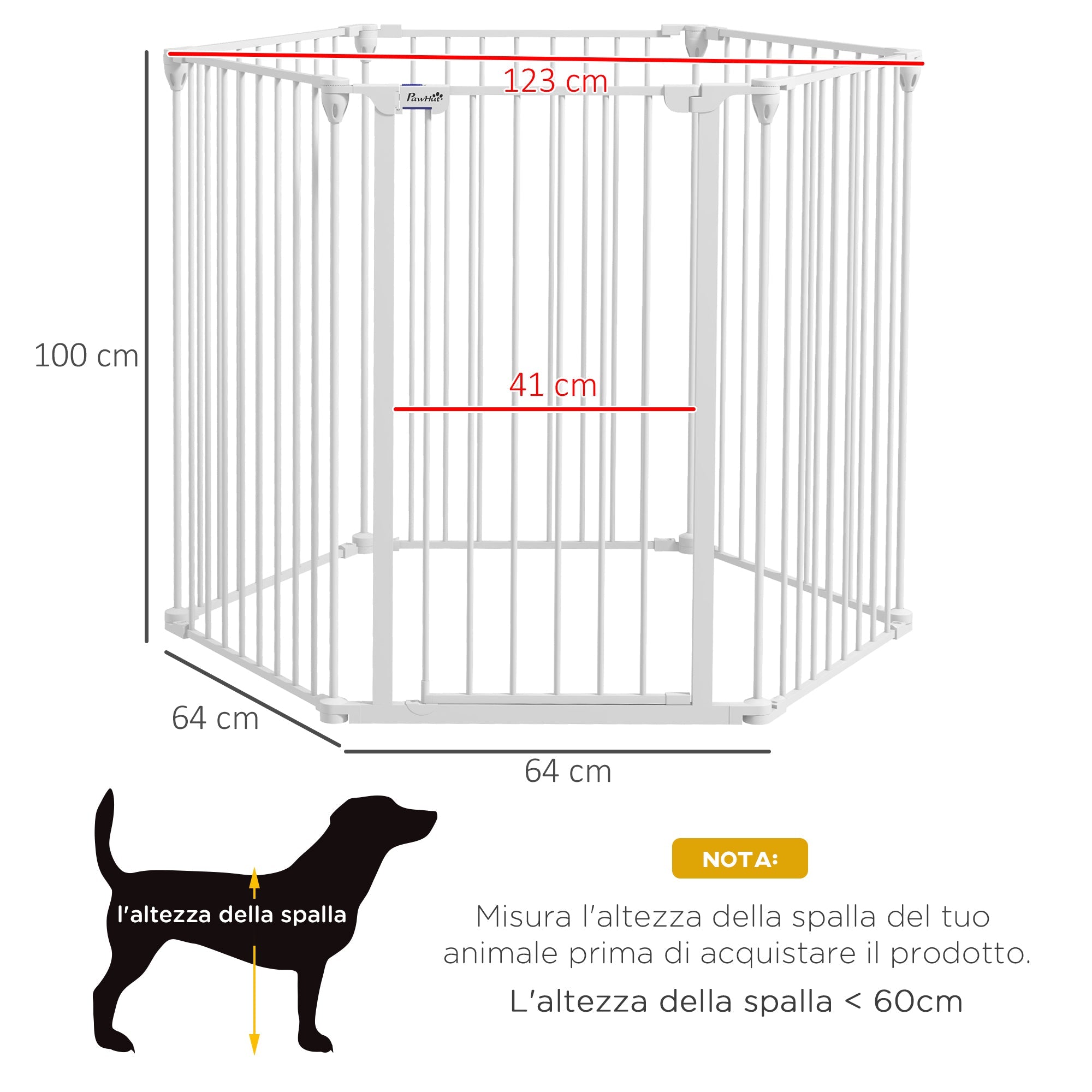 Easycomfort Cancellino per Cani di Taglia Media Pieghevole a 6 Pannelli, in Acciaio e Plastica, 123x102x100 cm, white