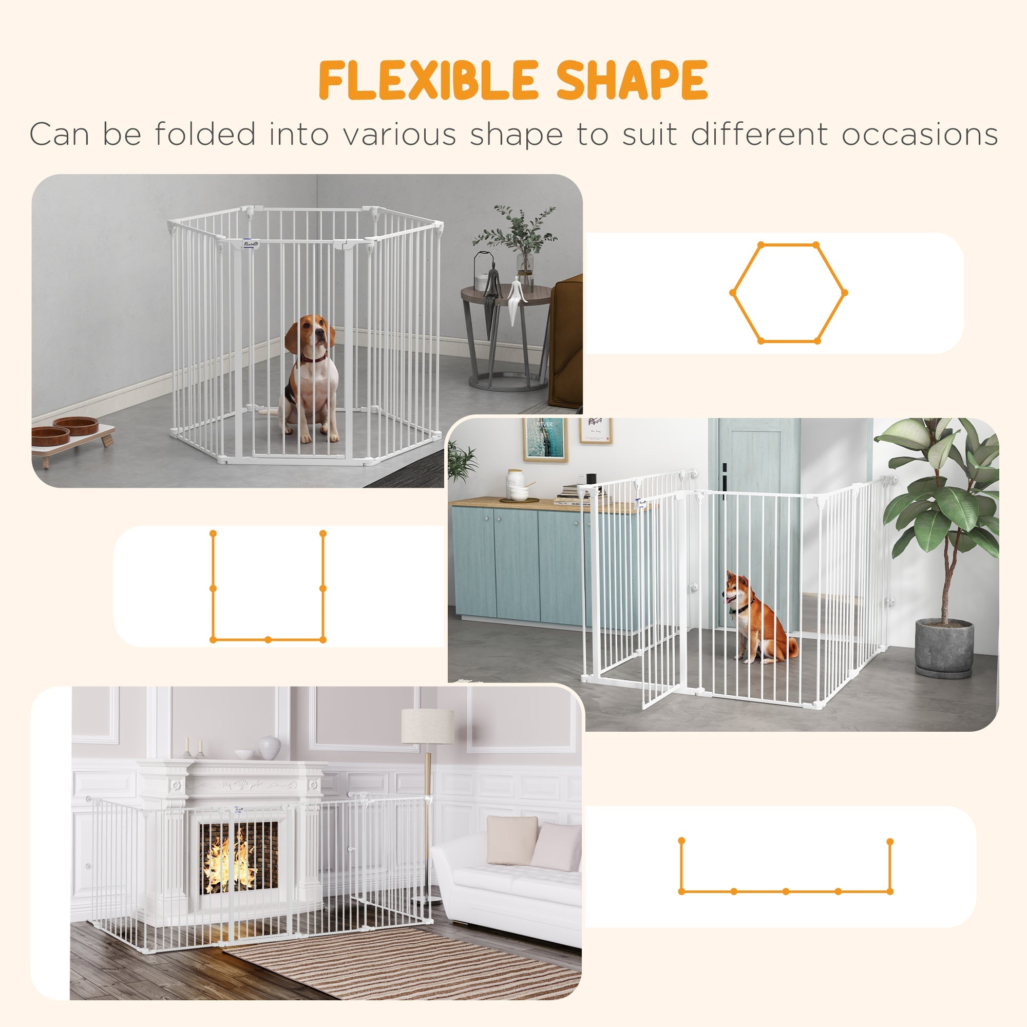 Easycomfort Cancellino per Cani di Taglia Media Pieghevole a 6 Pannelli, in Acciaio e Plastica, 123x102x100 cm, white