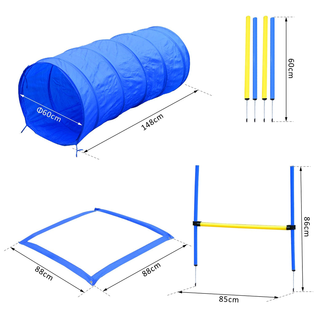 EASYCOMFORT Agility Dog Set for Dog Training with Tunnel, Slalom and Obstacle, Transport Bag, Yellow and Blue
