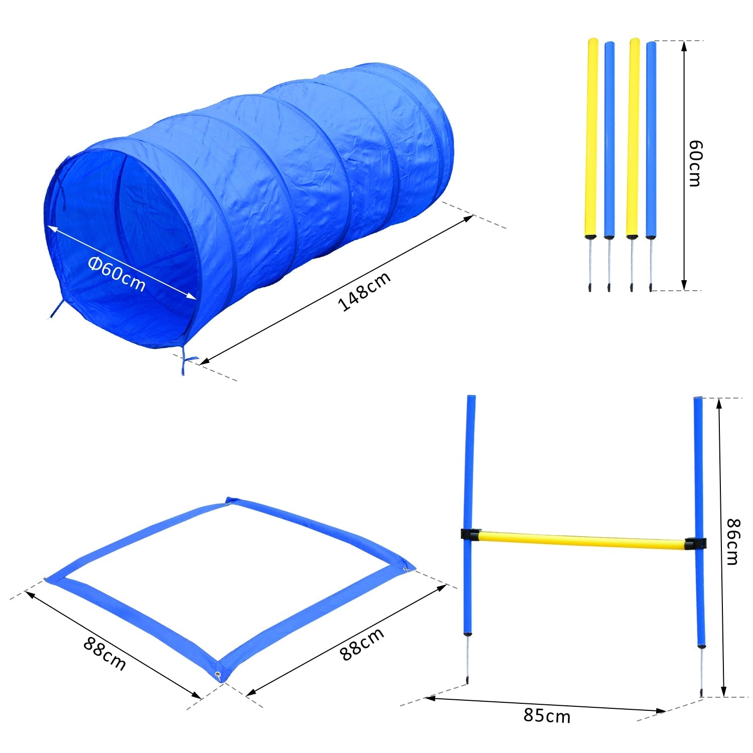 EASYCOMFORT Agility Dog Set for Dog Training with Tunnel, Slalom and Obstacle, Transport Bag, Yellow and Blue