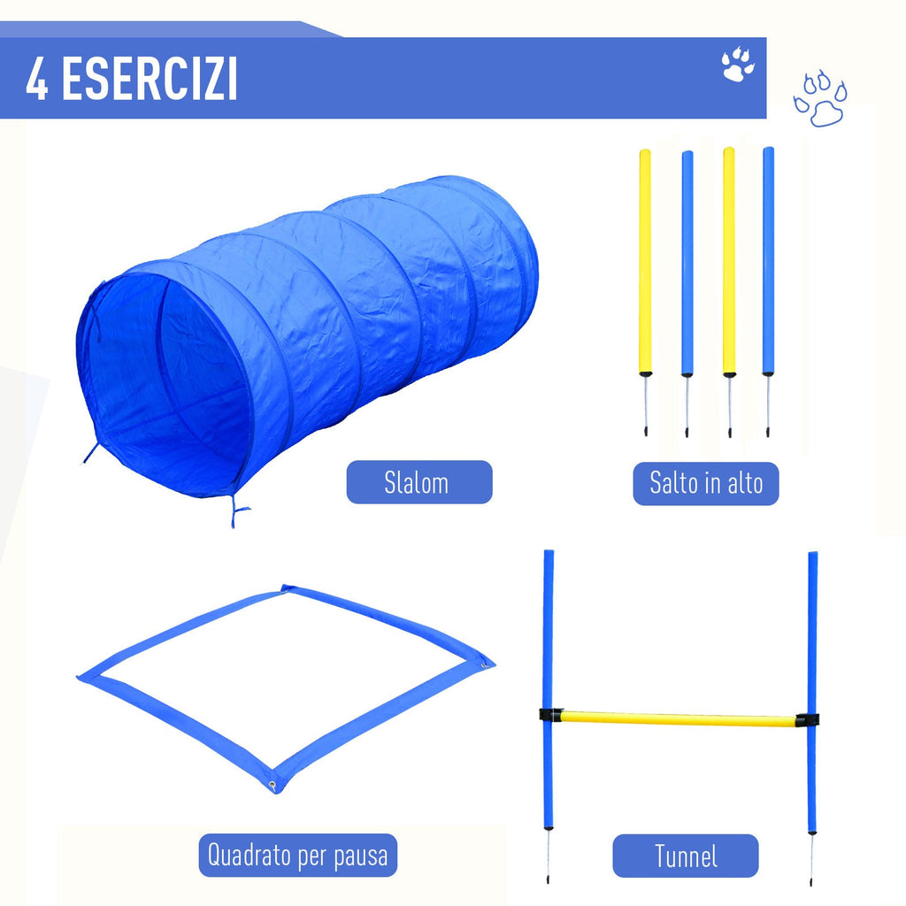 EASYCOMFORT Agility Dog Set for Dog Training with Tunnel, Slalom and Obstacle, Transport Bag, Yellow and Blue