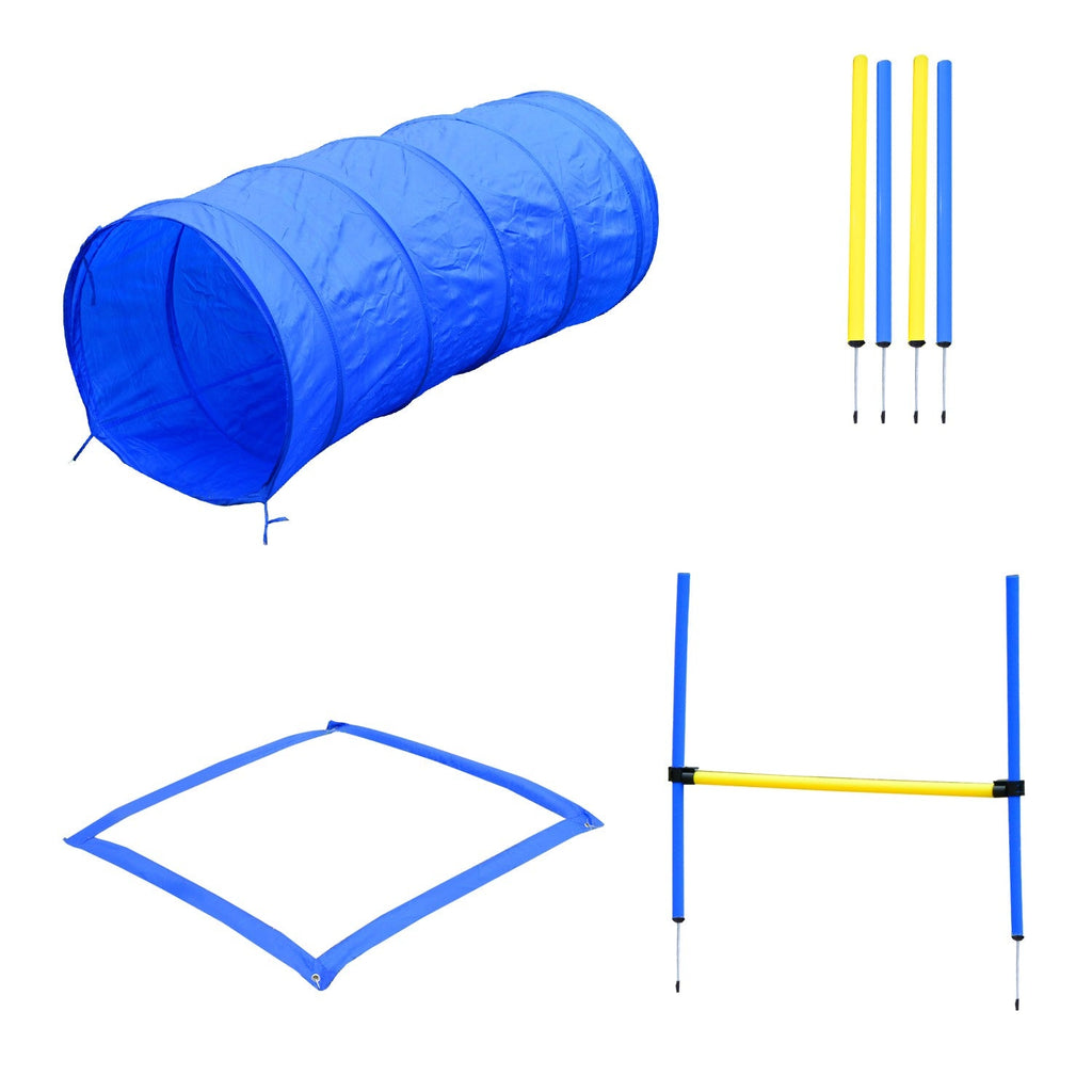 EASYCOMFORT Agility Dog Set for Dog Training with Tunnel, Slalom and Obstacle, Transport Bag, Yellow and Blue